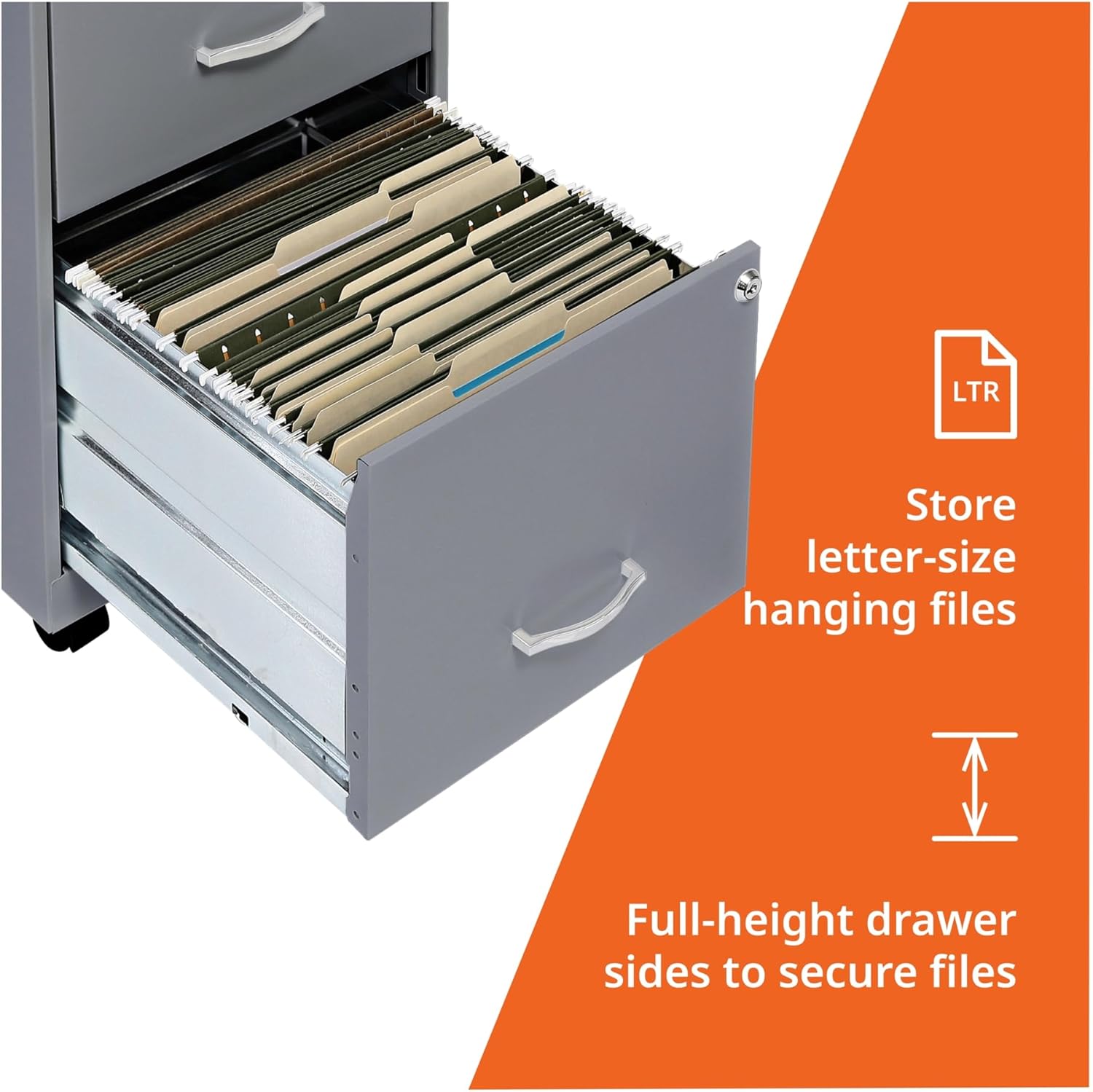 Lorell LYS Chrome Pull F/F Mobile File Cabinet, Silver