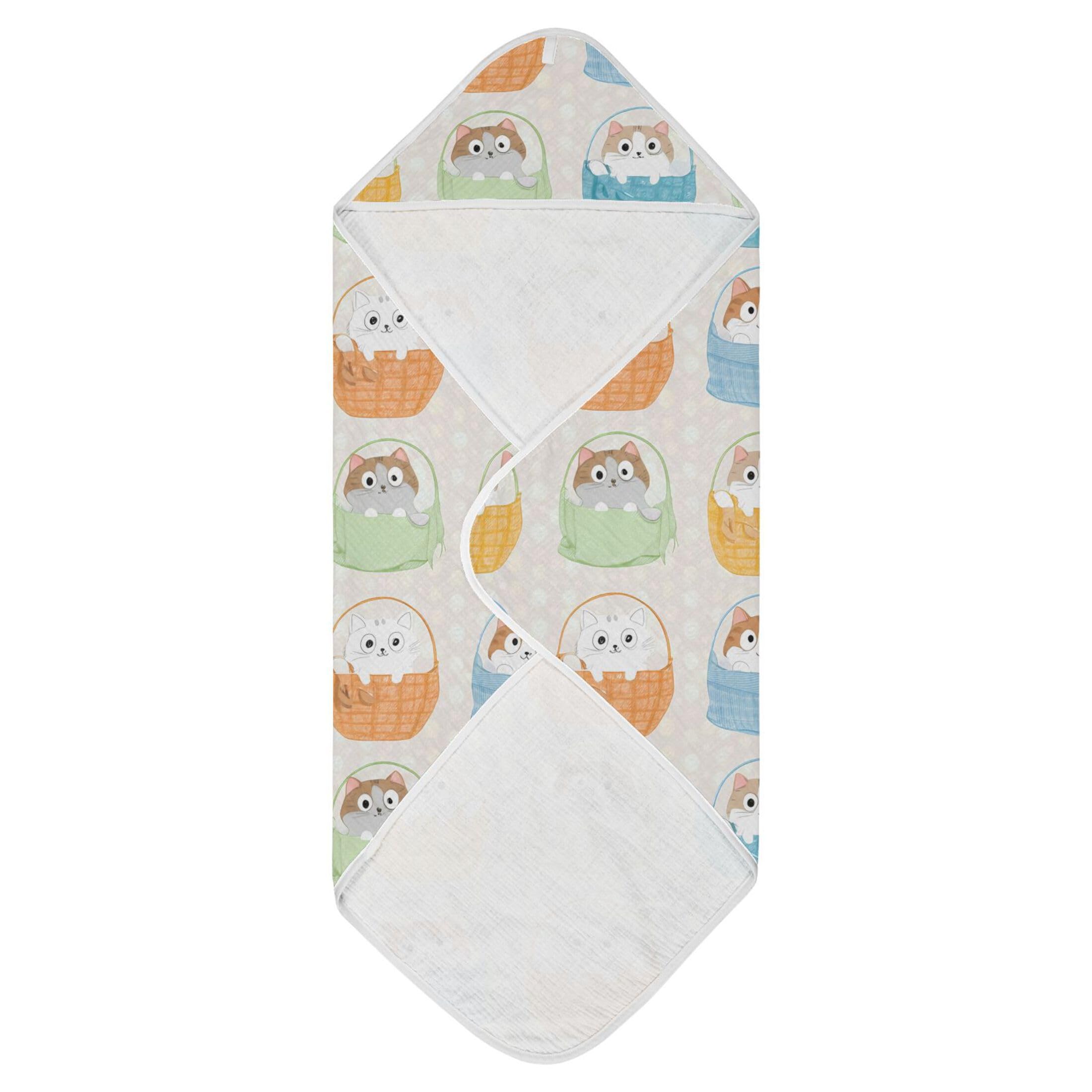 Kigai Baby Hooded Towel Absorbent Baby Bath Shower Towel with Hood for Newborn Boys Girls Babies Infant Toddler (Cute Cats Relaxing in Baskets 35 x 35 in)
