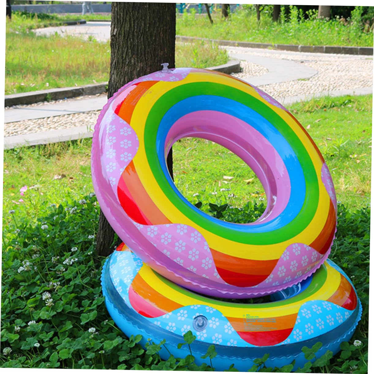 Sosoport Summer Fun Boys and Girls Inflatable Swim Ring Thicken Rainbow Float Ring 90cm for Pool Beach Random