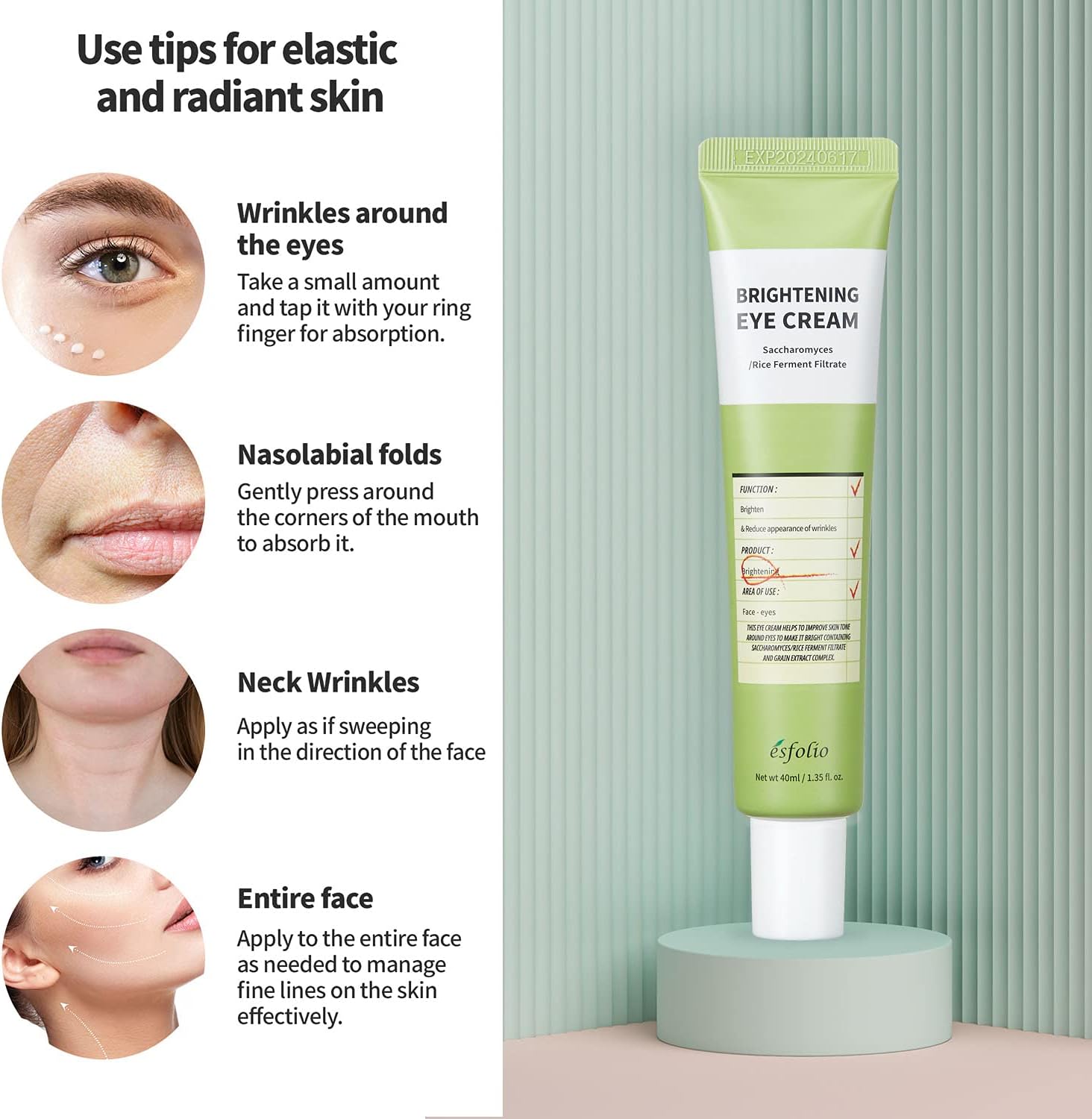 Esfolio Made in Korea Radiance Eye Cream – Hydrating & Nourishing Under Eye Care with Collagen, Peptides & Antioxidants for Puffiness, Dark Shadows & Fine Texture – 1.35 fl oz / 40ml - Image 9