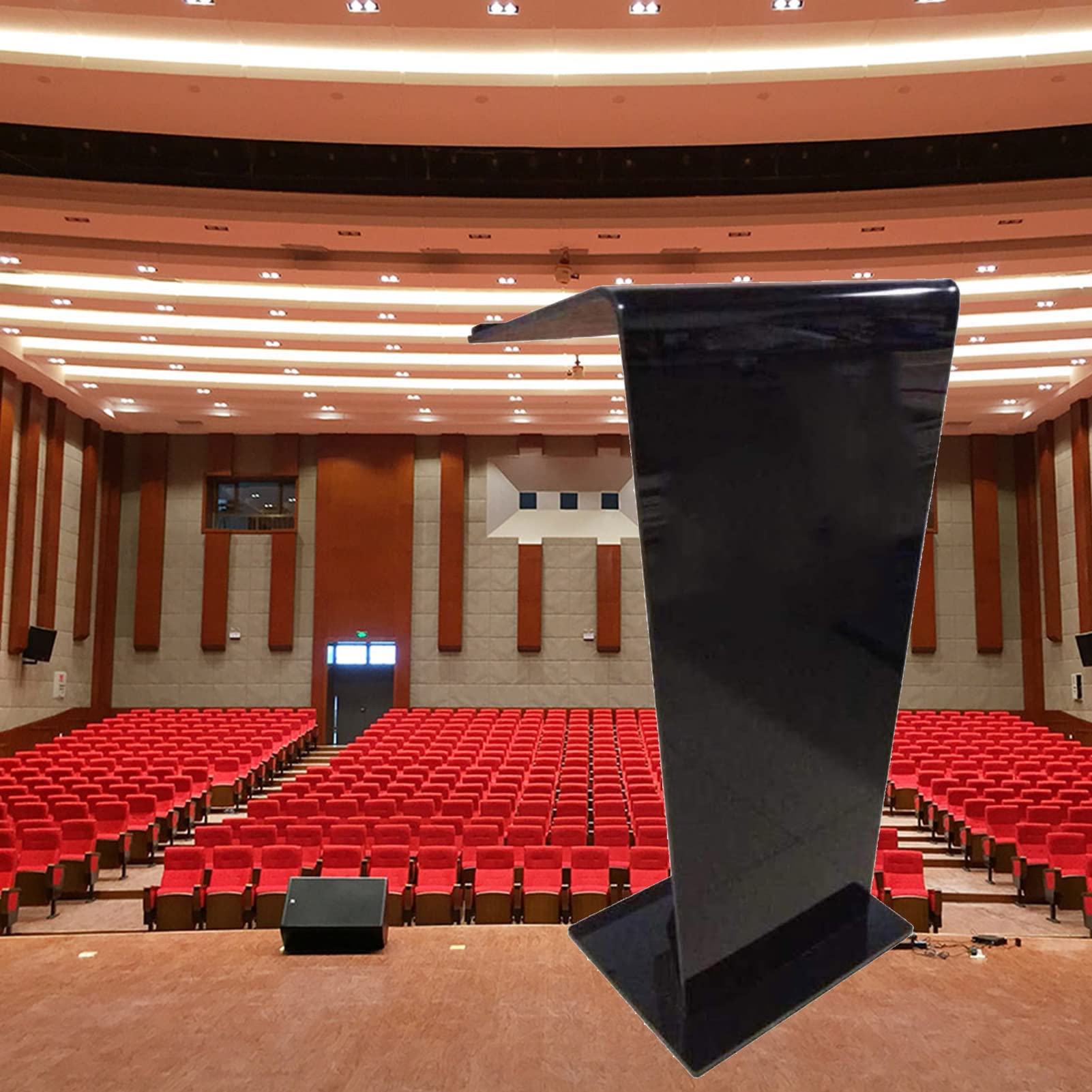 VOMCIZI Rolling Podium Portable Stand, Lecturns And Church Pulpit for Speeches, Opening Ceremonies Other Occasions, Easy to Assemble,Black