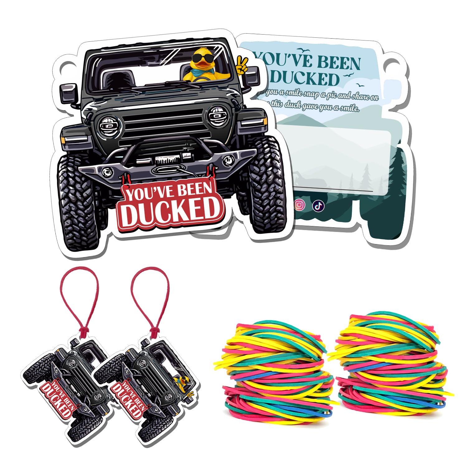 You've Been Ducked Card, 50Pack Duck Tag, Ducking Game Card, Ducked Tags, Rubber Duck for Tags, Black SUV Car Design, with Round Hole and Rubber Bands