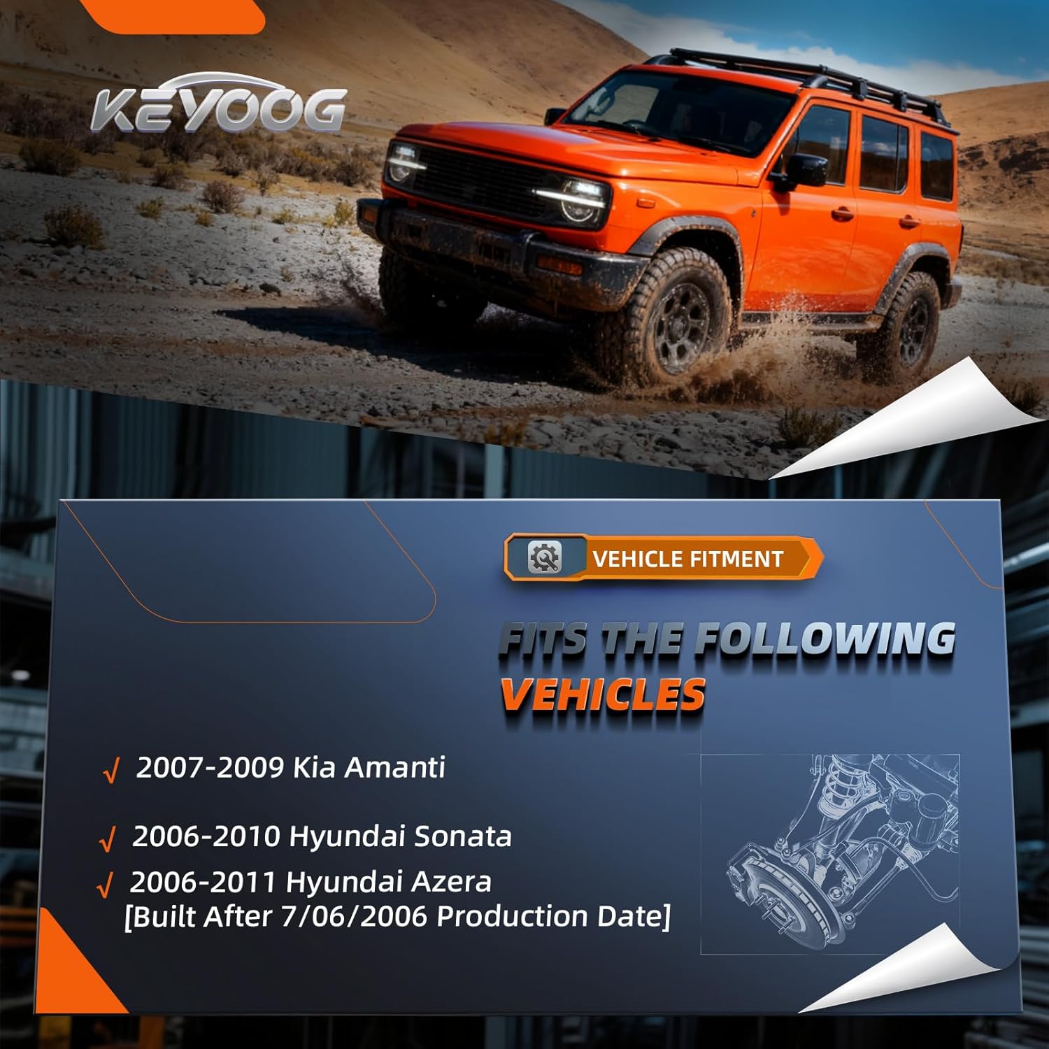 KEYOOG 2Pc Set K621229 K621230 Front Upper Control Arm and Ball Joint Assembly Fit For 2006-2011 H-yundai Azera [2006-2010 Sonata ] 2007-2009 K-ia Amanti Passenger Driver Side Suspension