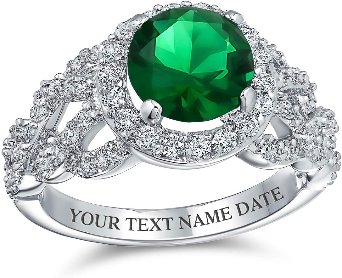 Bling Jewelry Vintage Art Deco Style 3ct Oval CZ Pave Simulated Red Garnet Emerald Green Cocktail Statement Fashion Ring for Women Silver Plated Brass Customizable
