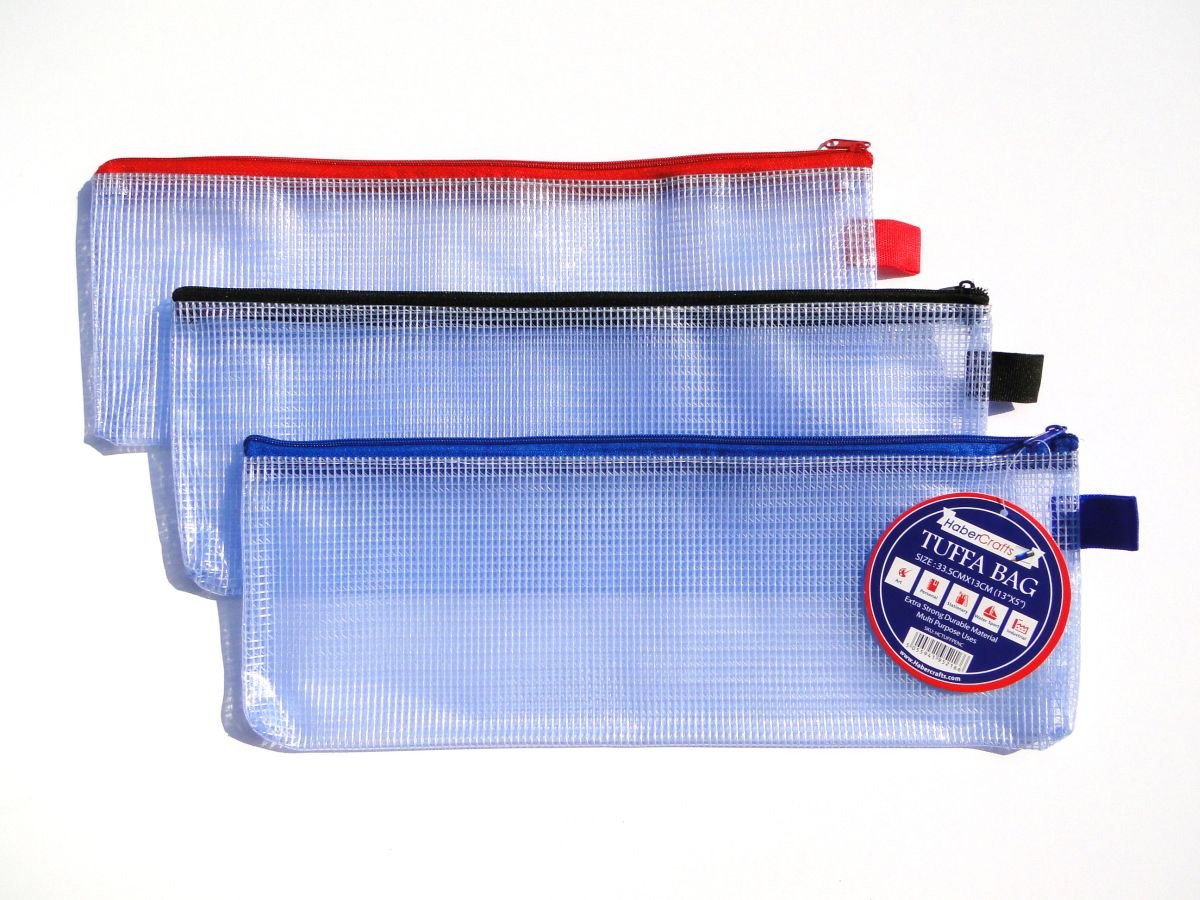 Pencil Case Tuff Bag Zip Wallet Clear Plastic Wallets Zipped Pouch File Pencil Case Folder Water Resistant Reinforced Heavy Duty Mesh Bags (Pencil Case - 6 Pack)