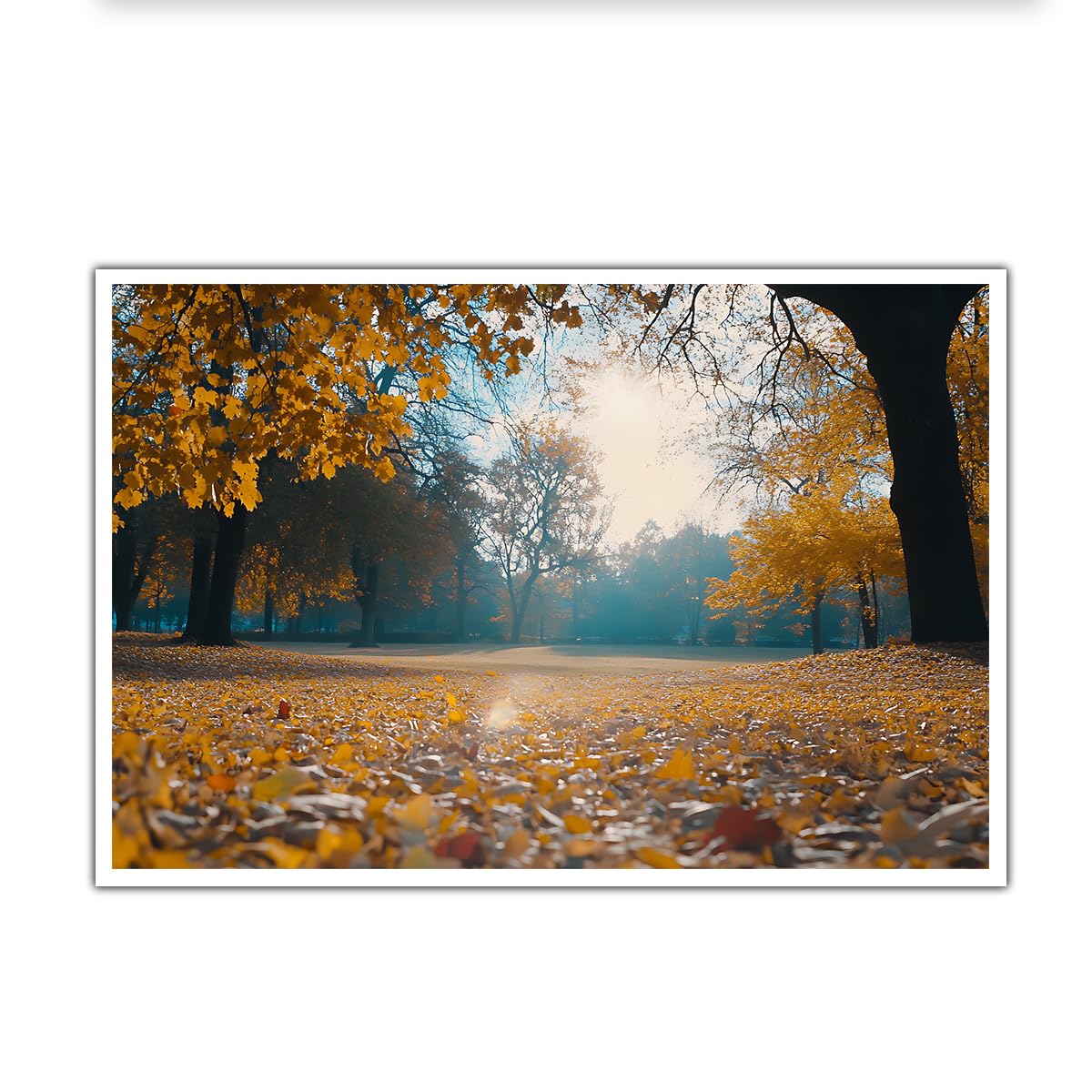 SHENGPOSTER Autumn Park Canvas Wall Art Sunlight Lawn Landscape Golden Fallen Leaves Nature Scenery Wall Art Prints for Living Room Lounge, Unframed 70x105cm