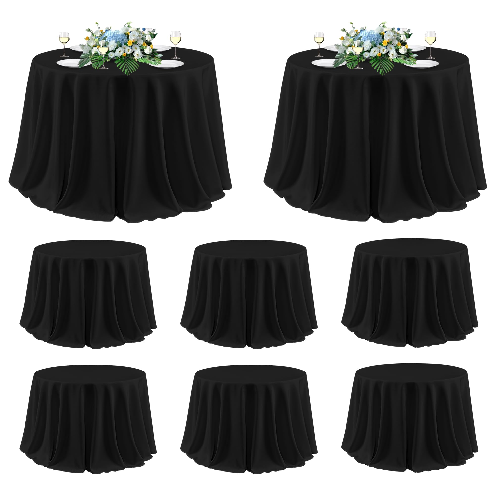 sancua Black Round Tablecloth 120 Inch Fit 48-96 Inch Tables, 8 Pack