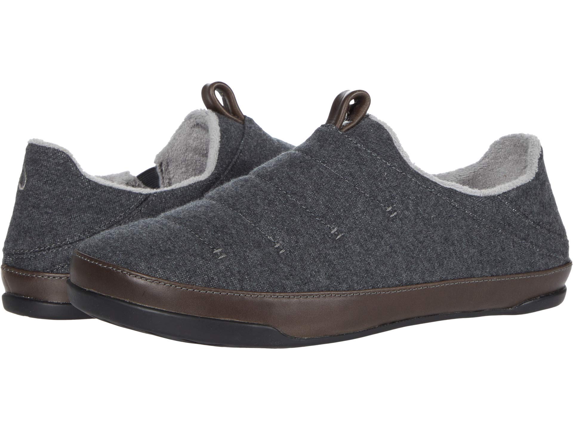 OLUKAIMahana Men’s Soft Cotton Slippers, Cotton Blended Jersey & Full-Grain Leather Pull Loop, Comfortable & Breathable Fit