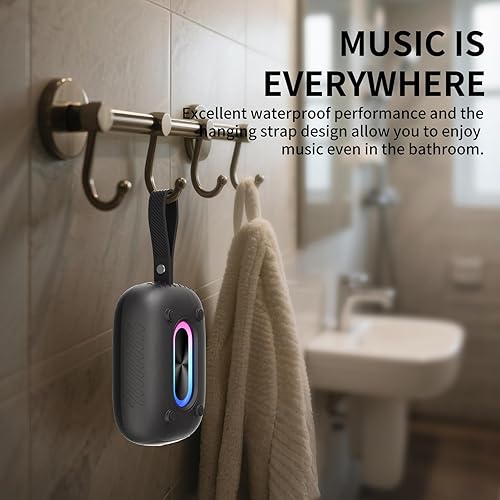Miniatura 3 de Altavoz Bluetooth impermeable para ducha, duradero y portátil con sonido claro, ideal para ducha, piscina, playa y kayak, BT 5.3 - Negro