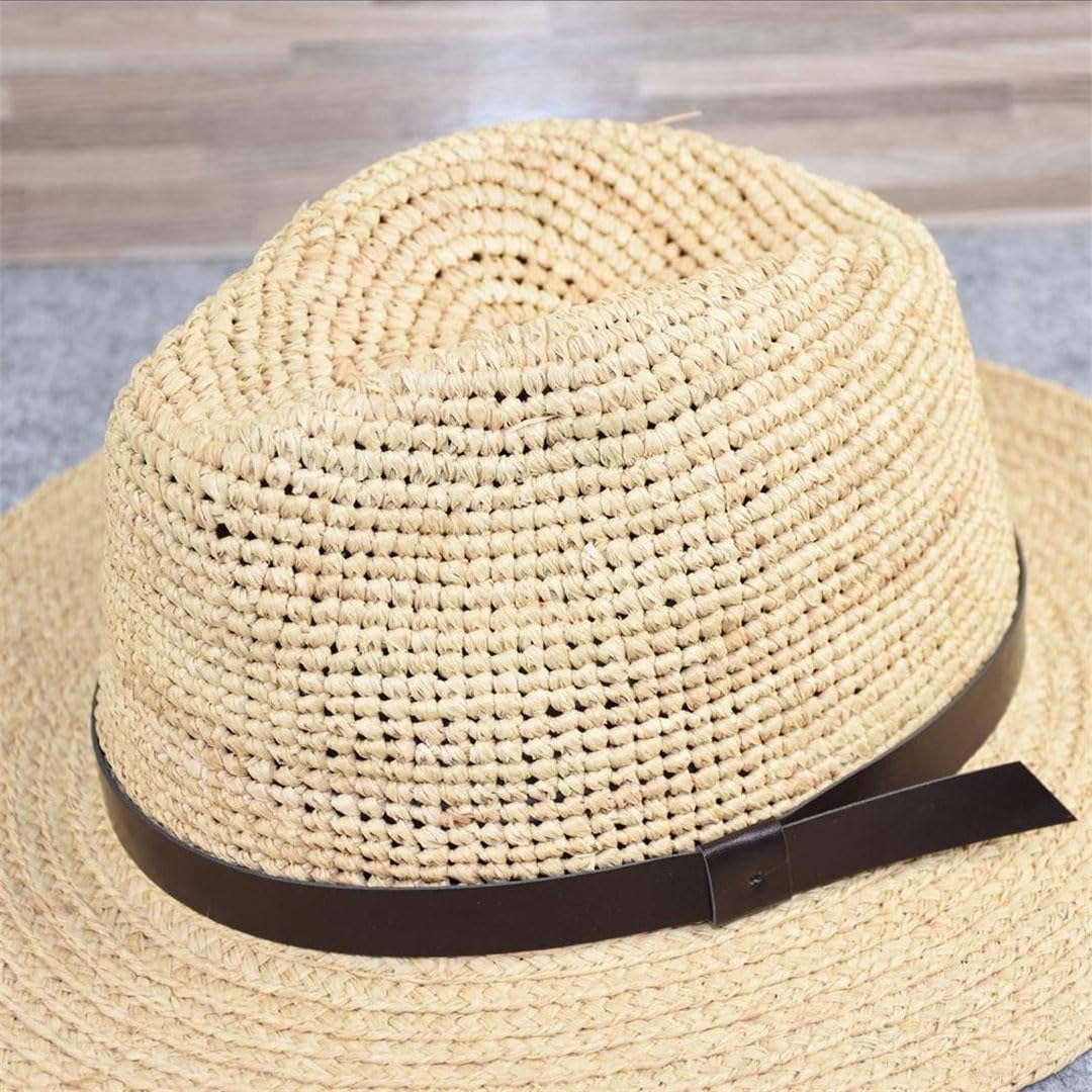 Cappelli da uomo in rafia di paglia di protezione solare cappelli da sole per vacanze all'aperto cappello da spiaggia, Caff, 57