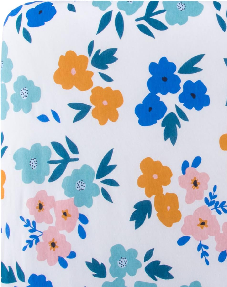 100% Organic Cotton Crib Sheets (GOTS) by Captain Silly Pants: Soft, Fun Design Bedding for Infants & Toddlers, Eco-Friendly Nursery Bed Mattress Sheet with Elastic, Boys & Girls, Summer Floral
