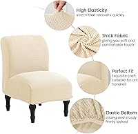 Vista 3 de MIFXIN Funda elástica para silla sin brazos, funda protectora de muebles extraíble y lavable para sala de estar, dormitorio, hotel (jacquard beige)