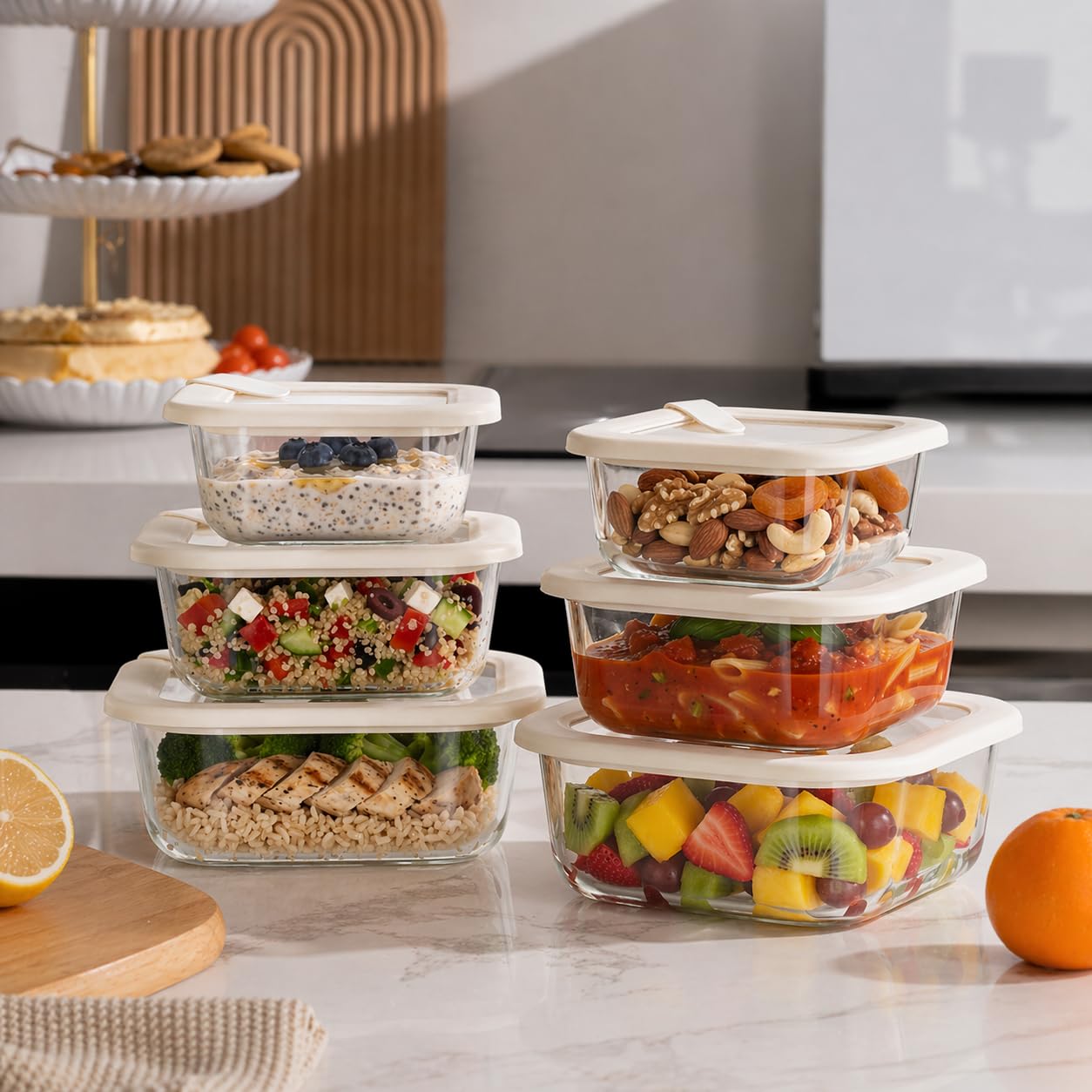 Urban Green Contenedores de vidrio para almacenamiento de alimentos con tapas de vidrio, aptos para microondas, recipientes herméticos para preparación de comidas, a prueba de fugas, 100% libre de