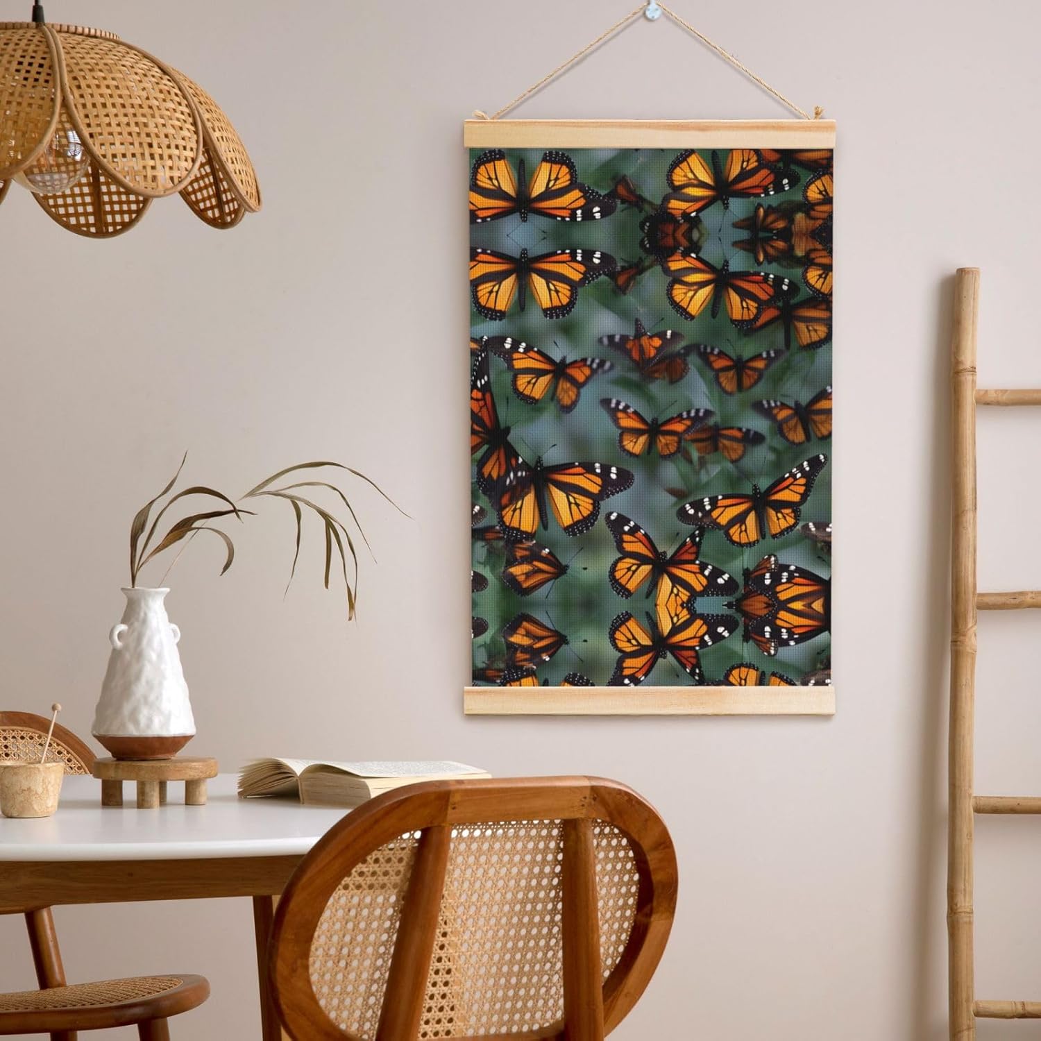 Monarch Butterflies Print Poster Hanger,Hanging Poster, Poster Frame,Wood Poster Hanger, For Wall Hanging