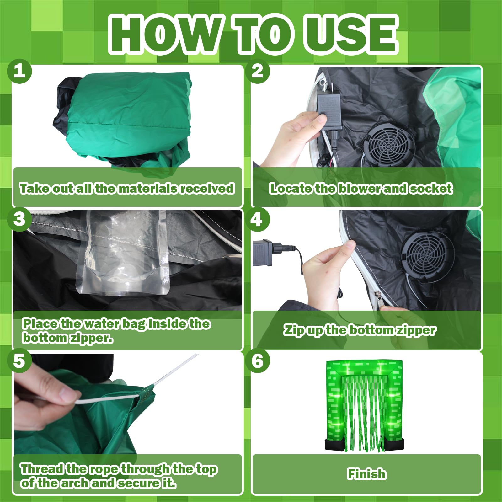 Kit d'arche gonflable vert pixel, 1,8 x 2,1 m, décoration de fête d'anniversaire, arrière-plan de fête sur le thème du jeu vidéo, accessoire de photomaton