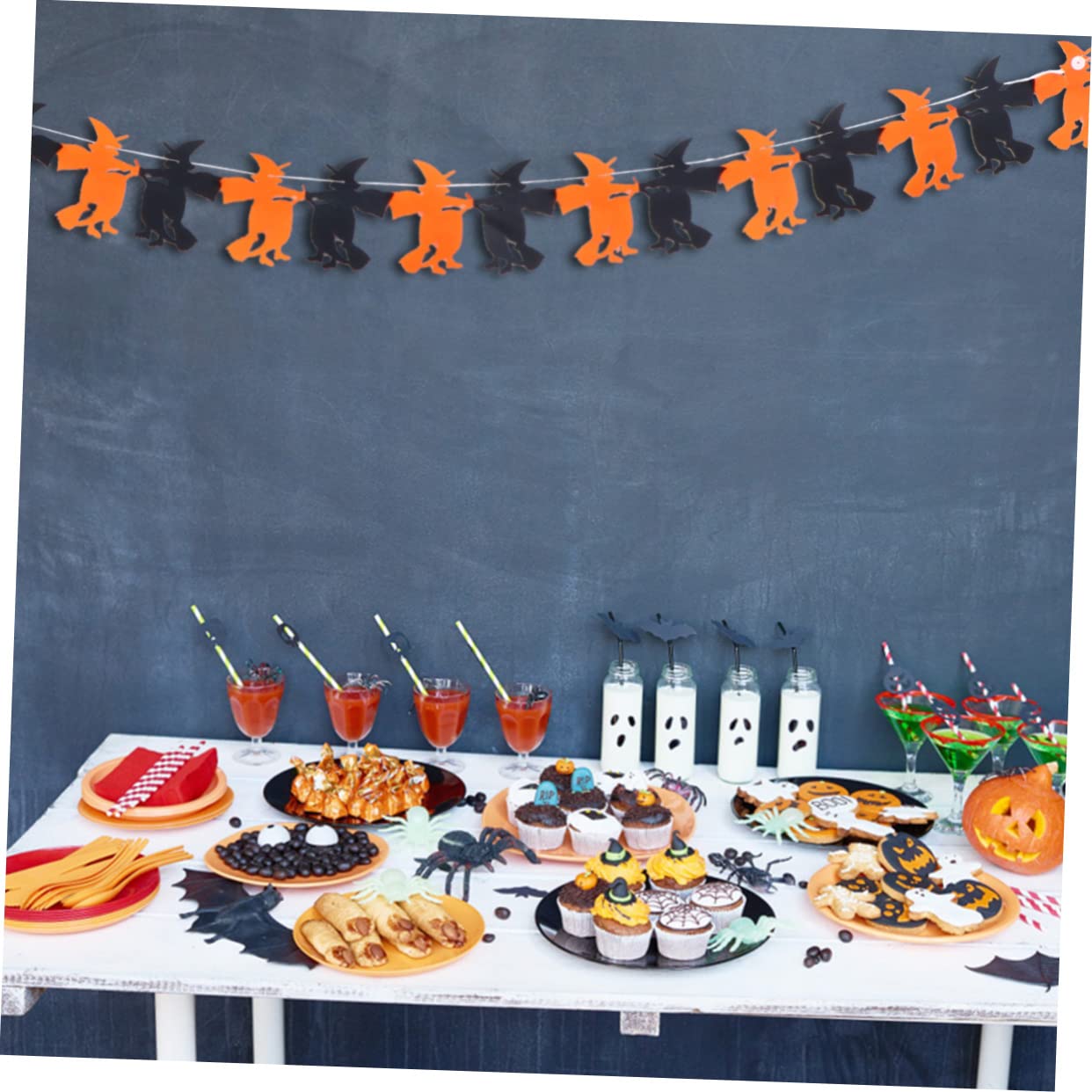 WHAMVOX Witch Latte Art Party Flags 4 Pack Witch Bunting Decorative Hanging Banner Party Pendant Decor