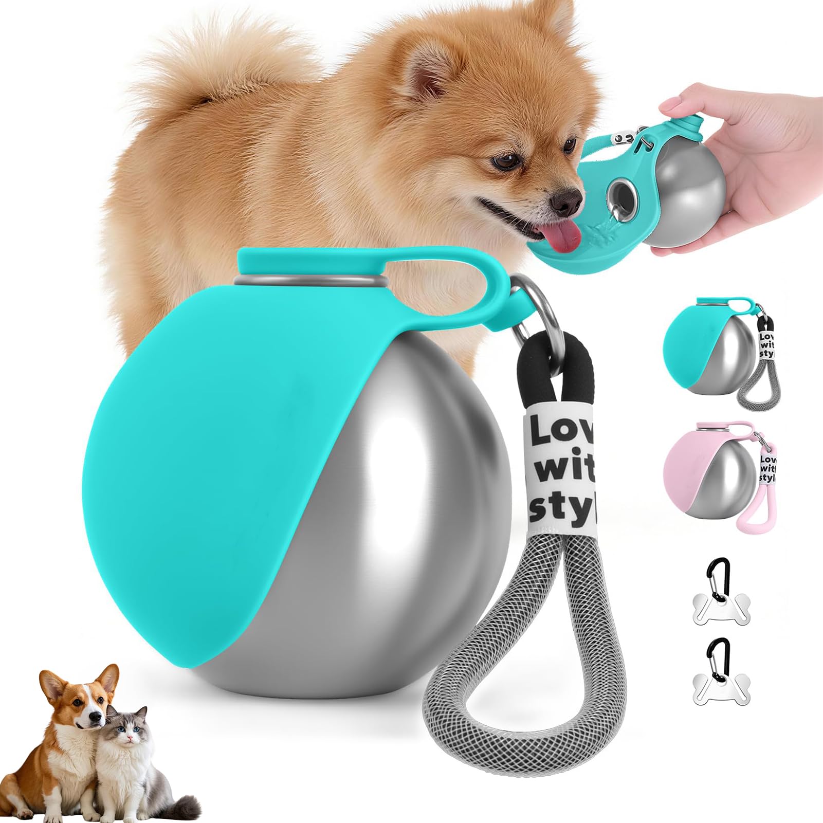 Gourde pour Chien, Gourde Chien Promenade Gamelle éTanche avec Bol Pliable en Silicone, 285ml Gourde Chien Voyage pour Les Promenades Et RandonnéEs en ExtéRieur (Bleu) - 2