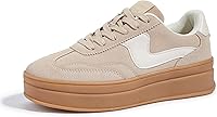 LUCKY STEP Women's Platform Sneakers: 1.81" Thick Sole, Breathable Suede Faux Leather, Lace-Up Casual Walking Shoes