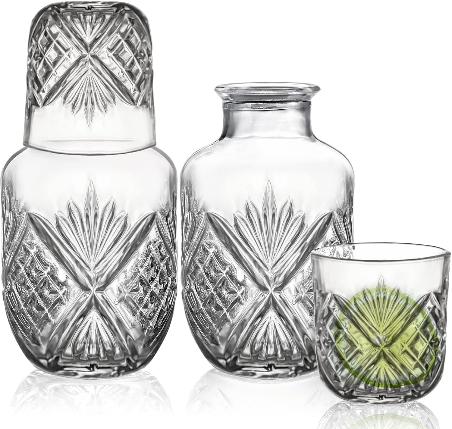 Crystal Bedside Carafe and Glass Set, Crystal Bedside Night Carafe Pitcher and Tumbler Glass Water Pitcher and Cup Night Set (17.75 oz or 525 ml)-image-43