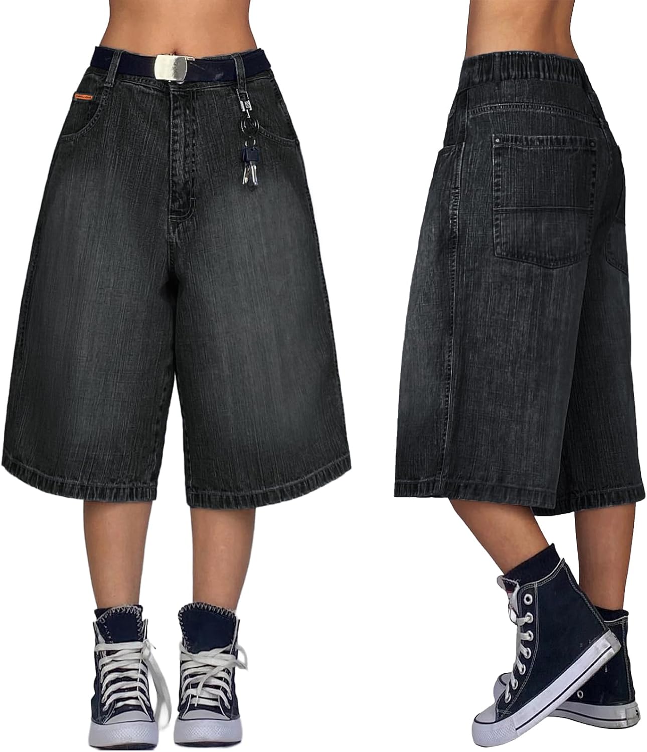 EMMIOL Baggy Jorts for Women Wide Leg Denim Shorts Y2k Mid Rise Bermuda Streetwear Boyfriend Jean Shorts with Pockets