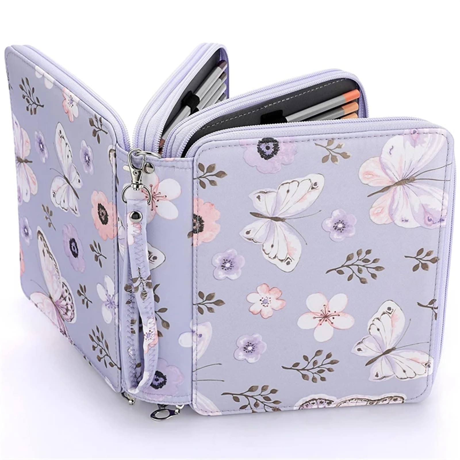 FedermäPpchen Buntstiftetui - Bleistifthalter mit 120 Fächern, Bleistift-Organizer mit großer Kapazität und Trageschlaufe, praktische Buntstiftbox(Purple)