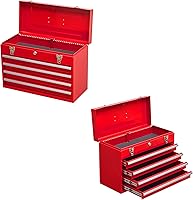 Vista 7 de 4 Drawers Metal Tool Box Portable Steel Tool Chest with Metal Latch Closure & Key Lock, 20" Powder Coating Top Storage Tray Toolbox with Handle