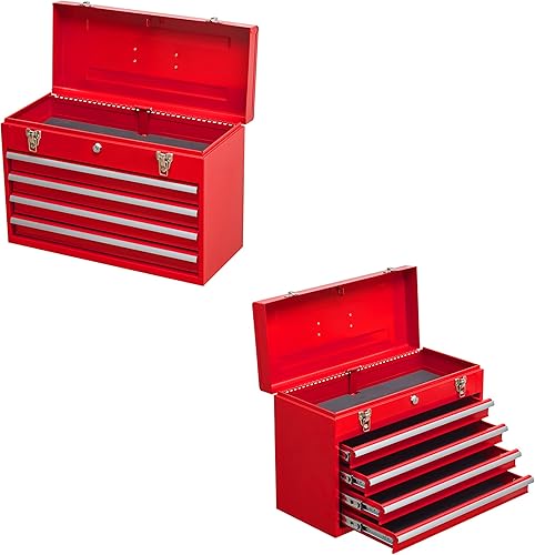 Miniatura 9 de Caja de herramientas de metal de 4 cajones, caja de herramientas portátil de acero con cierre de pestillo de metal y bloqueo de llave, bandeja de