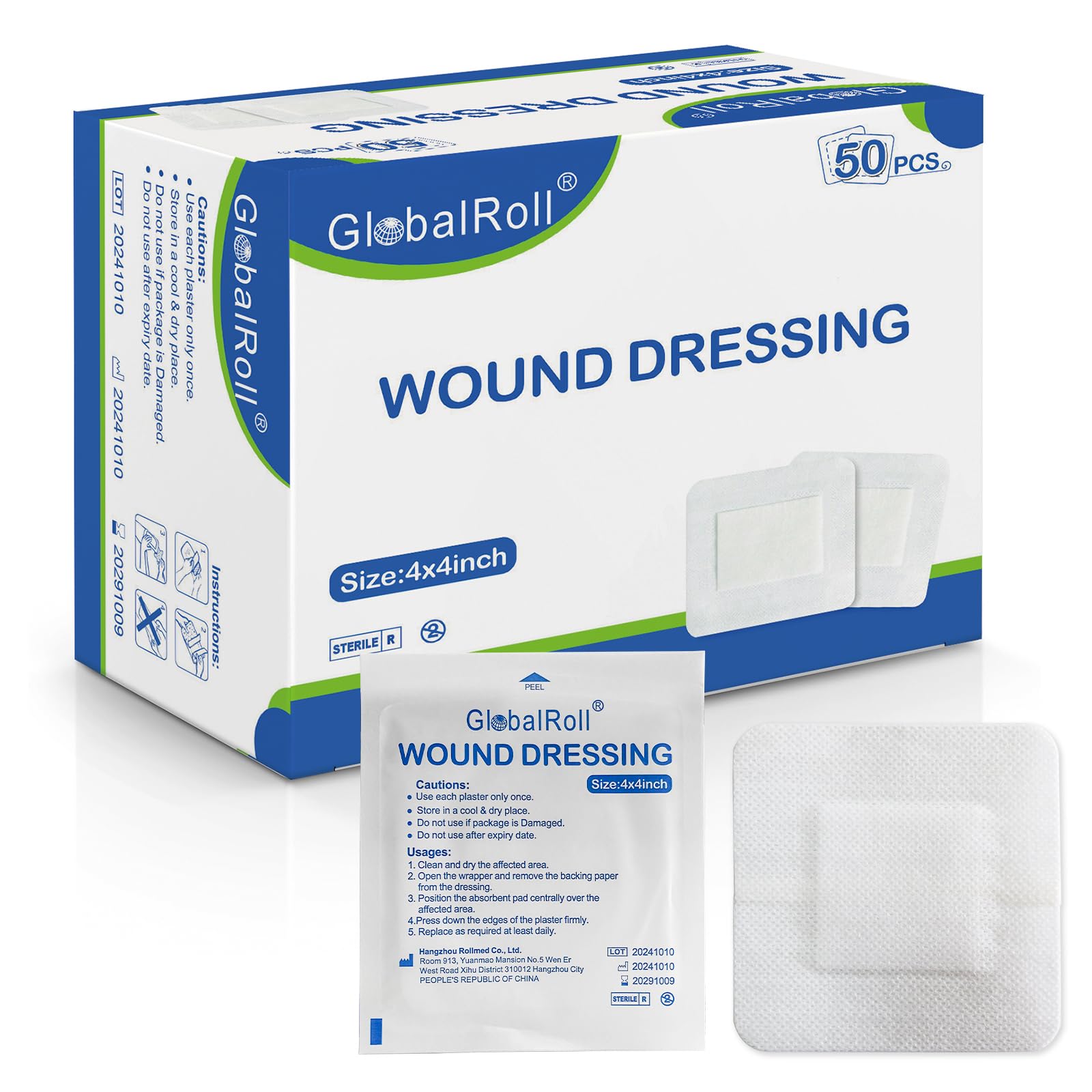 Island Dressing Bordered Gauze 4"x4", 50 Individually Packed Non-Stick Pad in Center with Adhesive Border,Soft Absorbent Medical Grade Dressing Gauze Pad for Wound Care and First Aid