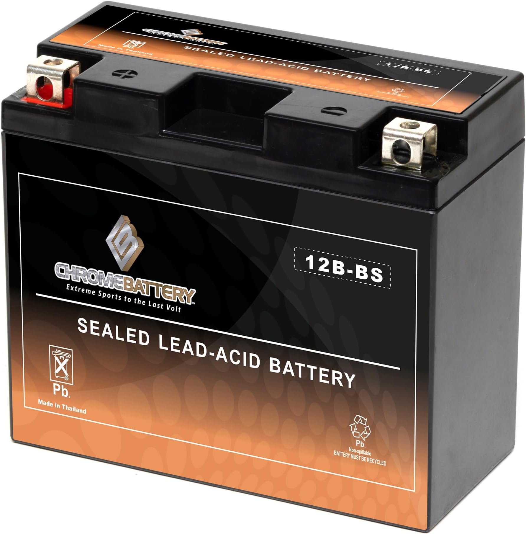 CB CHROMEBATTERY YTX12B-BS Maintenance-Free, 175 CCA, 12V 10Ah Battery Replacement for ATV, Motorcycle, Jet Skis, Scooter, UTV, and More - Nut and Bolt (T3) Terminal