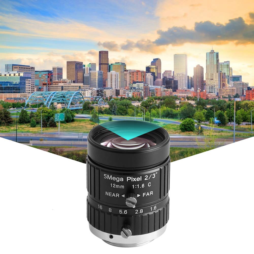 Natudeco 5MP 12mm Camcorder Lens Length HD Manual Lens 2/3 C Mount Professional Camcorder Lens for Surveillance Security Camera