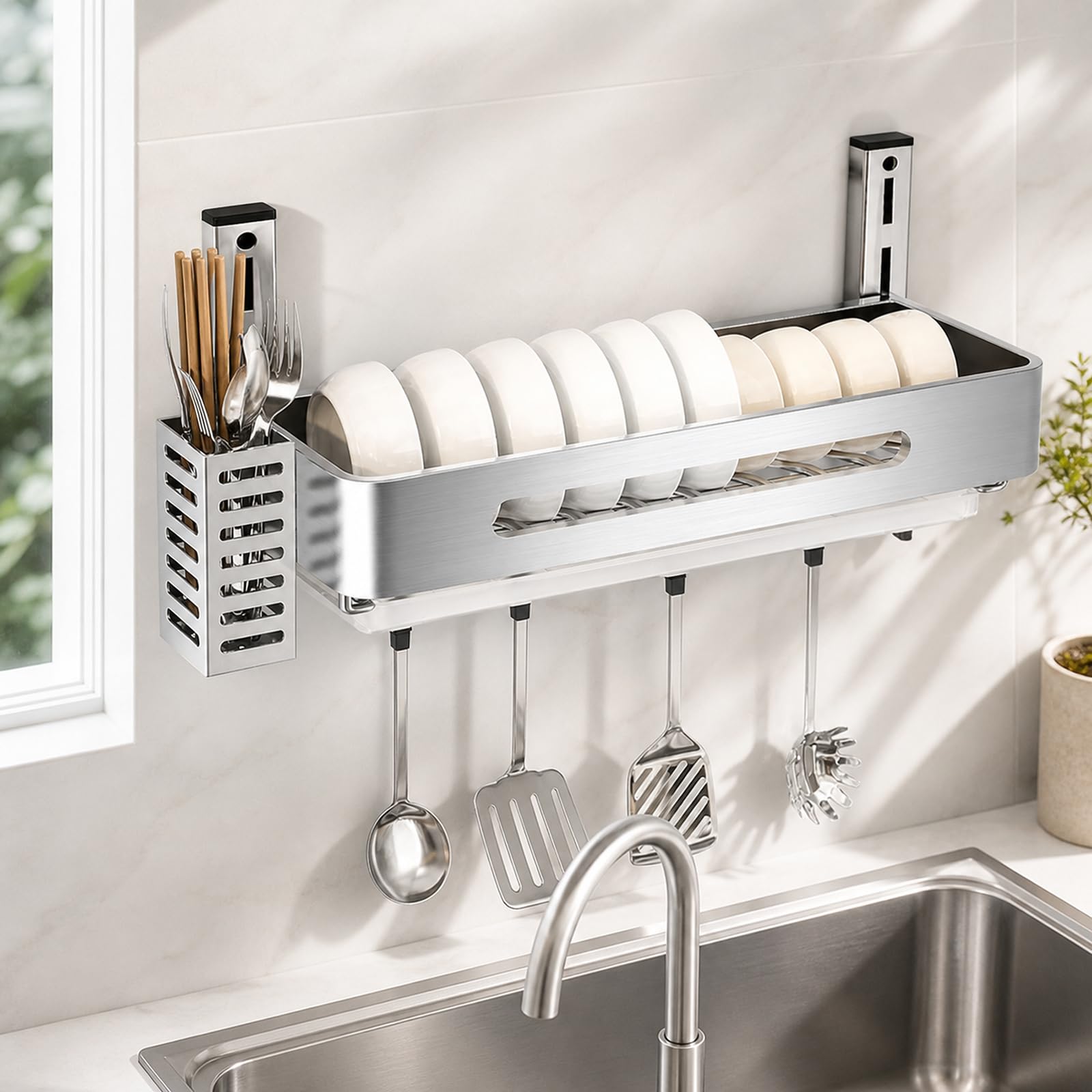 Escurridor de Platos de Pared,Escurridor de Pared,Escurreplatos De Pared De Acero Inoxidable,Escurreplatos sobre Fregadero,Ahorra Espacio,para Platos,Cuencos y Tablas de Cortar