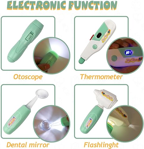 Miniatura 3 de Liberry Kit médico para niños pequeños de 3, 4, 5 años, 30 piezas de juguete médico con estetoscopio, disfraz, juego médico verde, regalo de