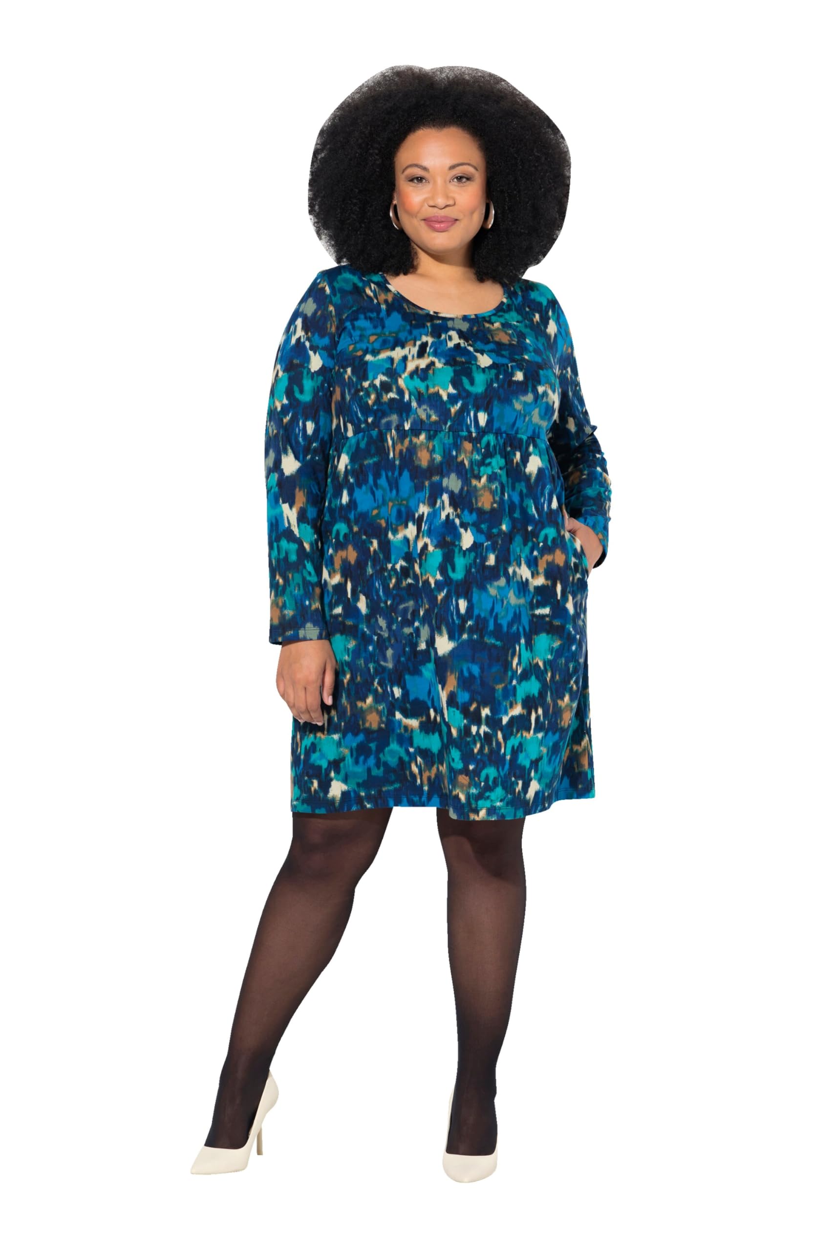 Ulla Popken Damen große Größen Übergrößen Plus Size Jerseykleid, A-Linie, Rundhals, Langarm 834171