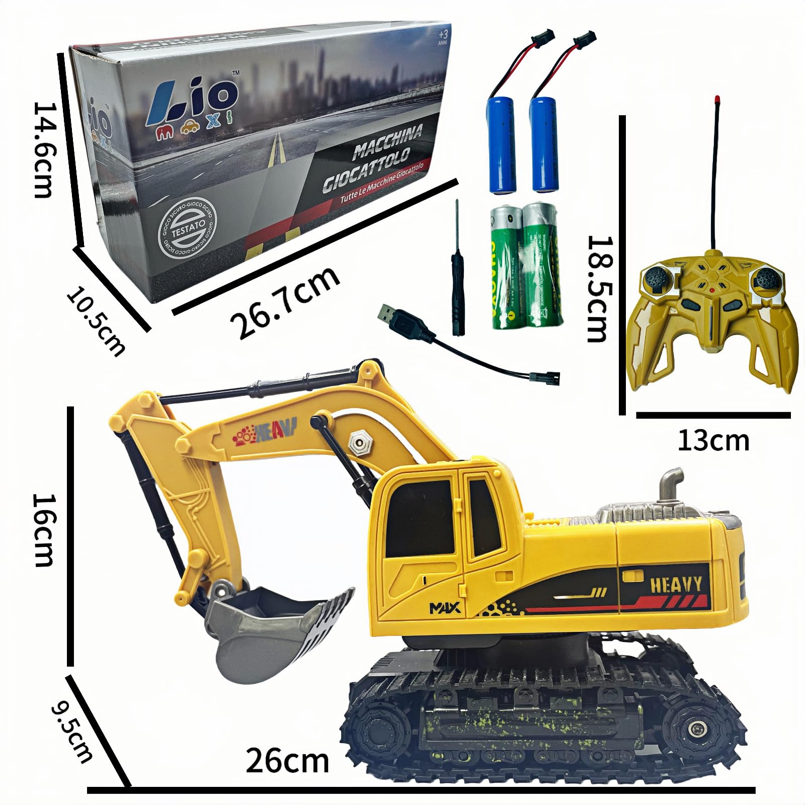 1:24 Scala 6 Canali Escavatore Telecomandato per Bambini, Escavatori Radiocomandato,Escavatore Idraulico per Ragazzi con luci,demo a un tocco, Sand Digger Regali per Bambini dai 4-7 Anni.