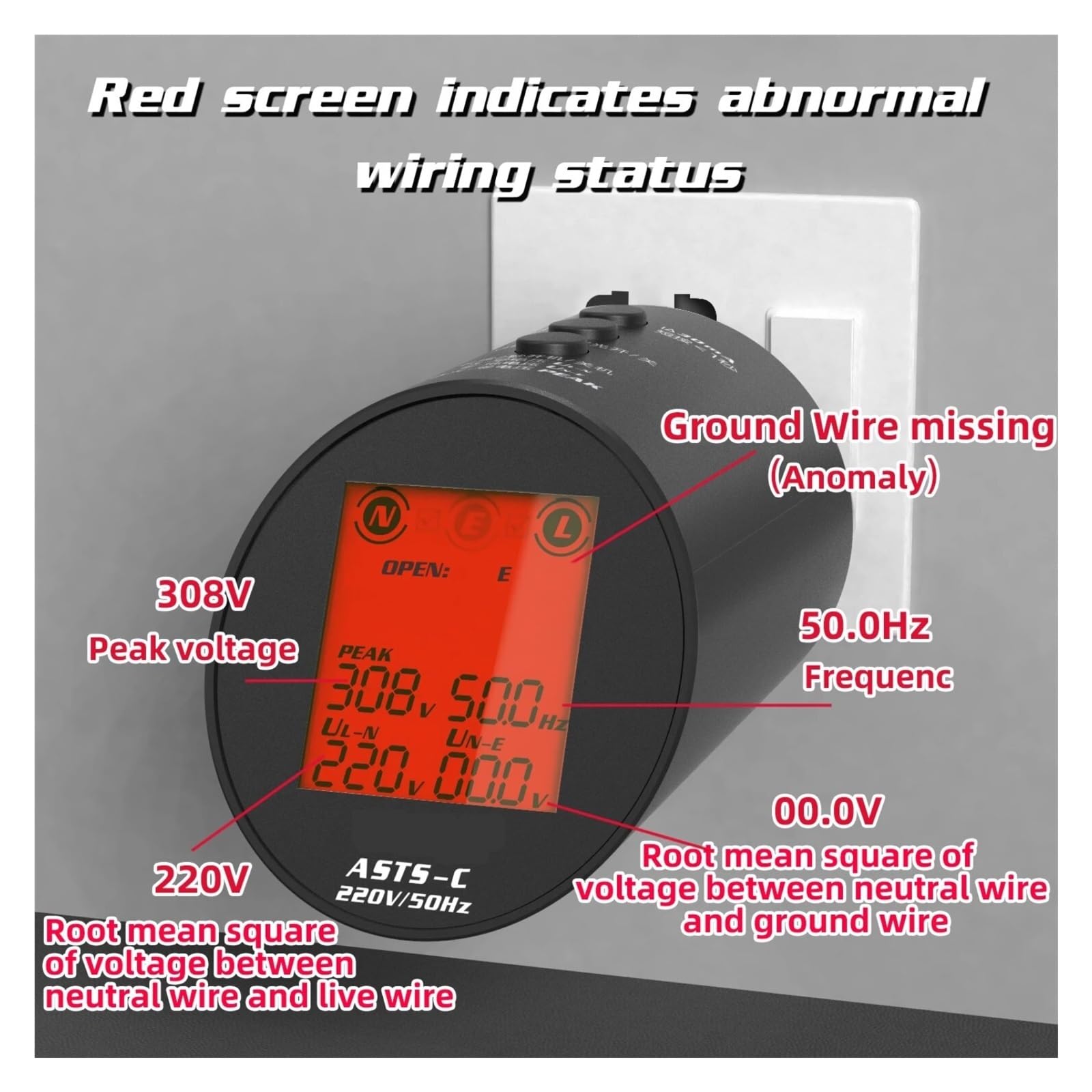 Stromkreisanalysator, Professioneller Steckdosentester, Steckdoseninspektor, Elektriker, Polarität, Phase, Verdrahtung, Kabelzustandsprüfung, RCD-Tabelle Leicht Und Tragbar