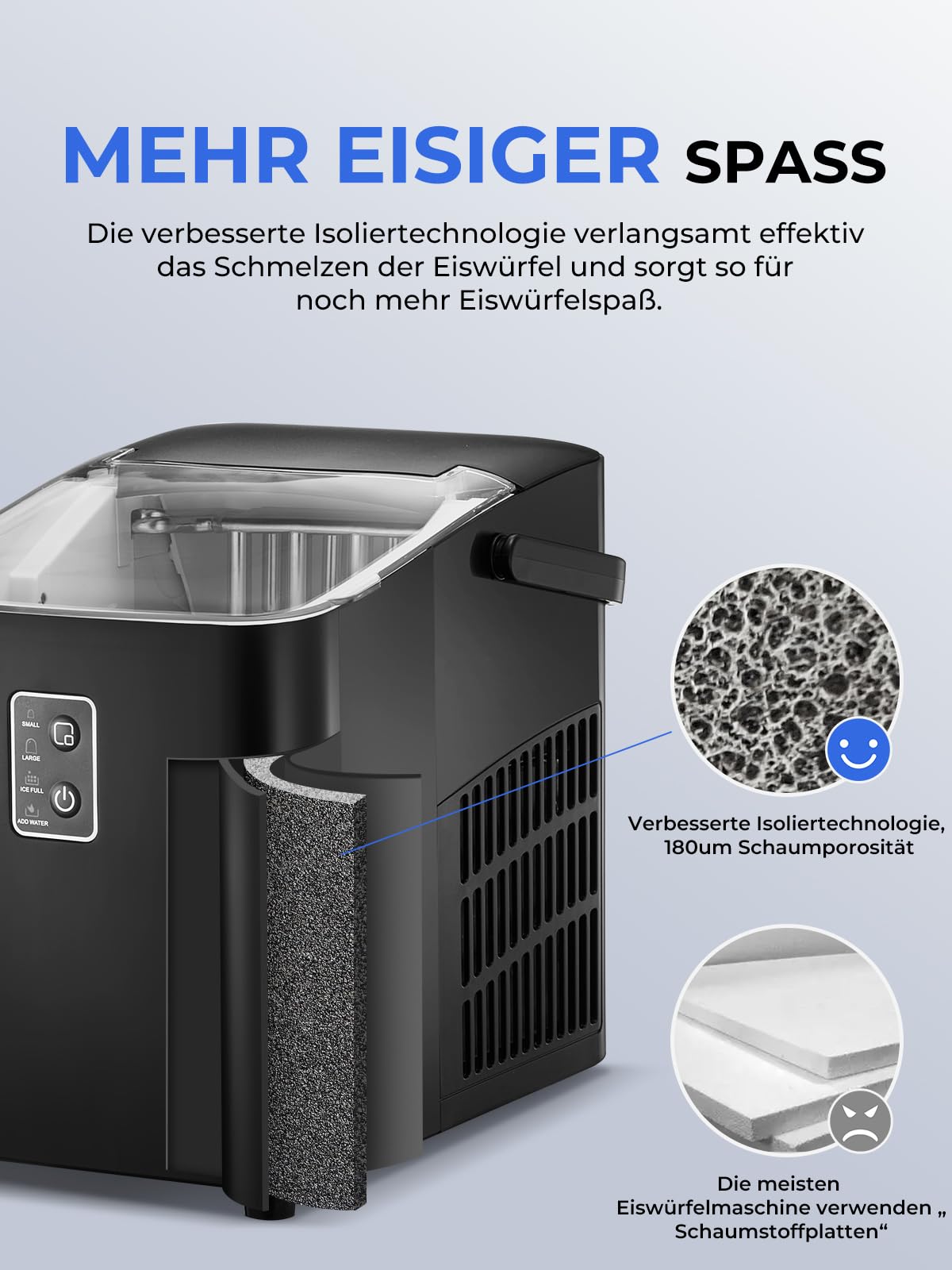 FOHERE Eiswürfelmaschine, Eiswürfel in 5 Minuten, 14KG in 24 Stunden, Selbstreinigender Mini Eiswürfelbereiter, 2 Eiswürfel Größen für Küche, Büro, Bar und Party (Tiefschwarz)