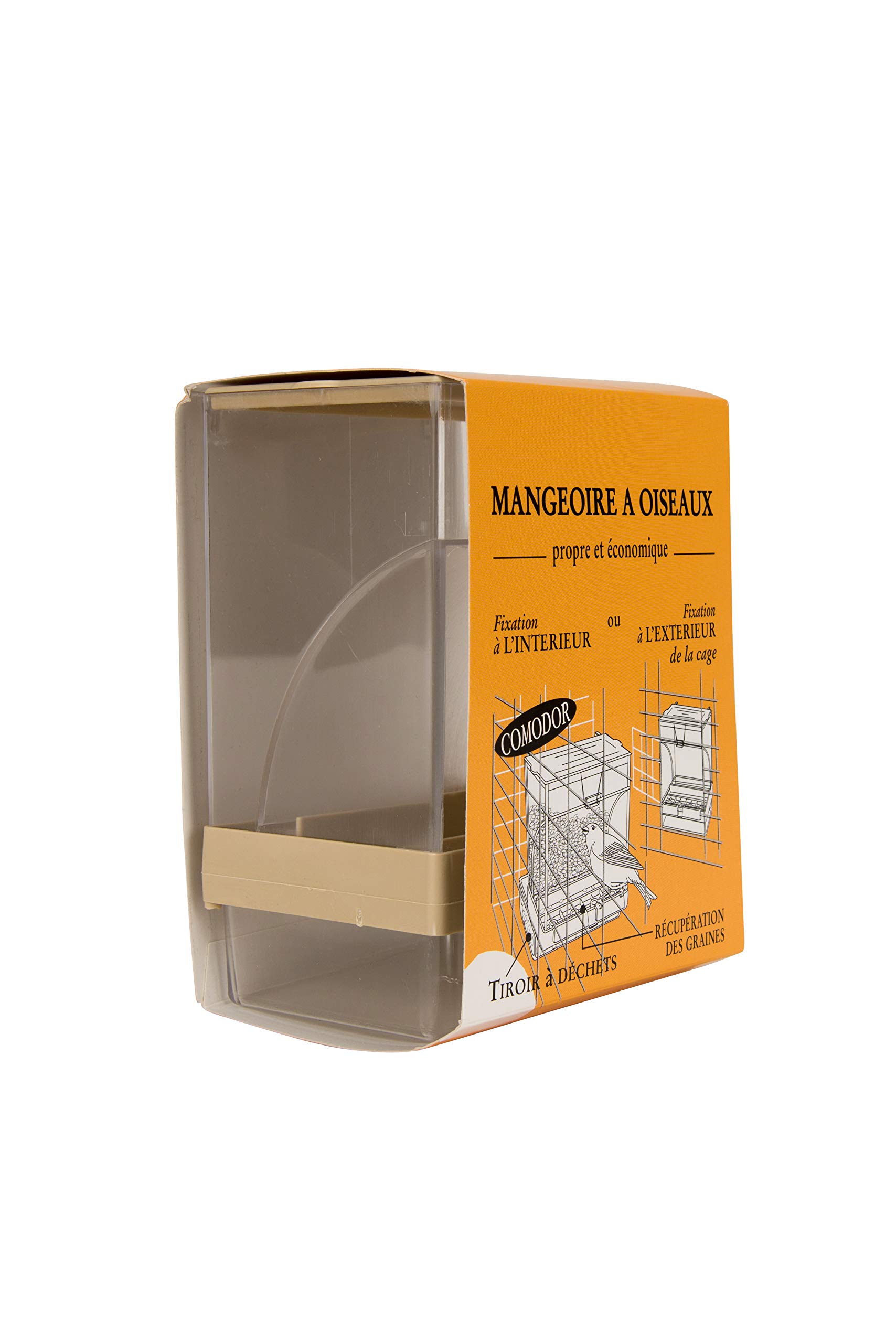 Tyrol - Mangiatoia per uccelli anti-spreco 10.5x8.2x14.5cm - Mangiatoia con cassettina per recuperare i semi e cassetto per rifiuti - Adatta a gabbia per uccelli, si fissa all'interno o all'esterno
