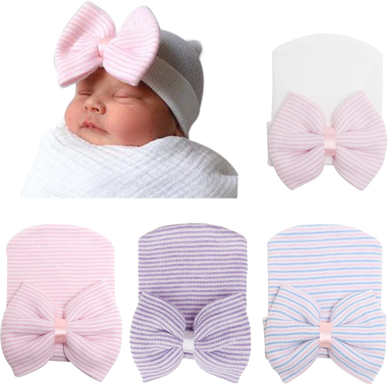 Newborn Baby Girl Hats with Bow No Scratch Cotton Toddler Infant Hat Beanie Caps Soft Newborn Hospital Hat 0-3 Months