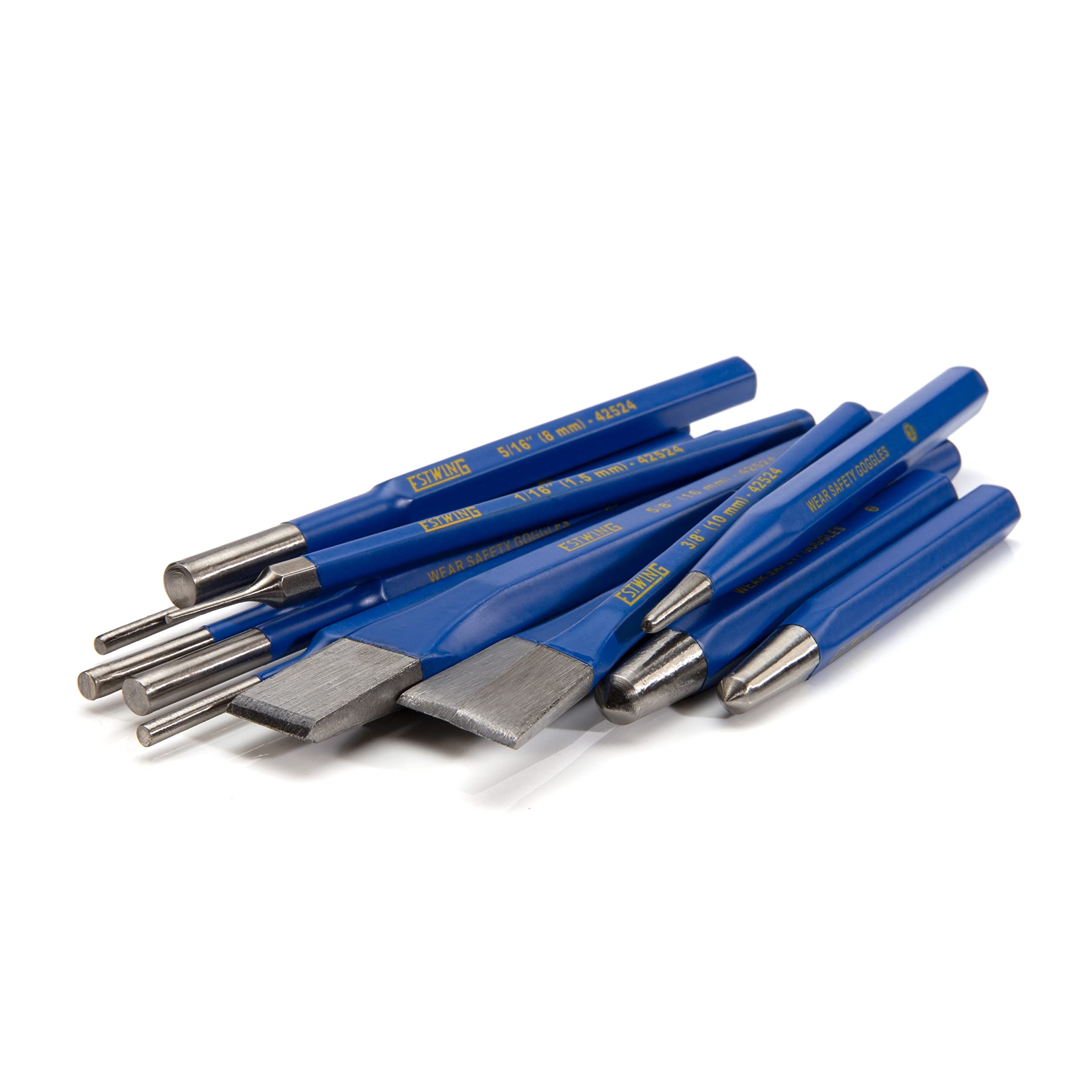 Estwing Lot de 12 burins à froid, goupilles, centre et poinçons de démarrage, en acier trempé CrV (42524)