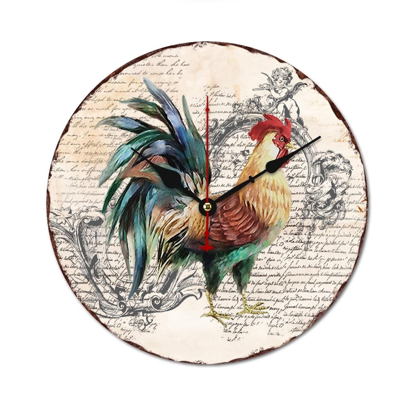 Horloge ronde bois vintage au style shabby chic pour décoration cuisine