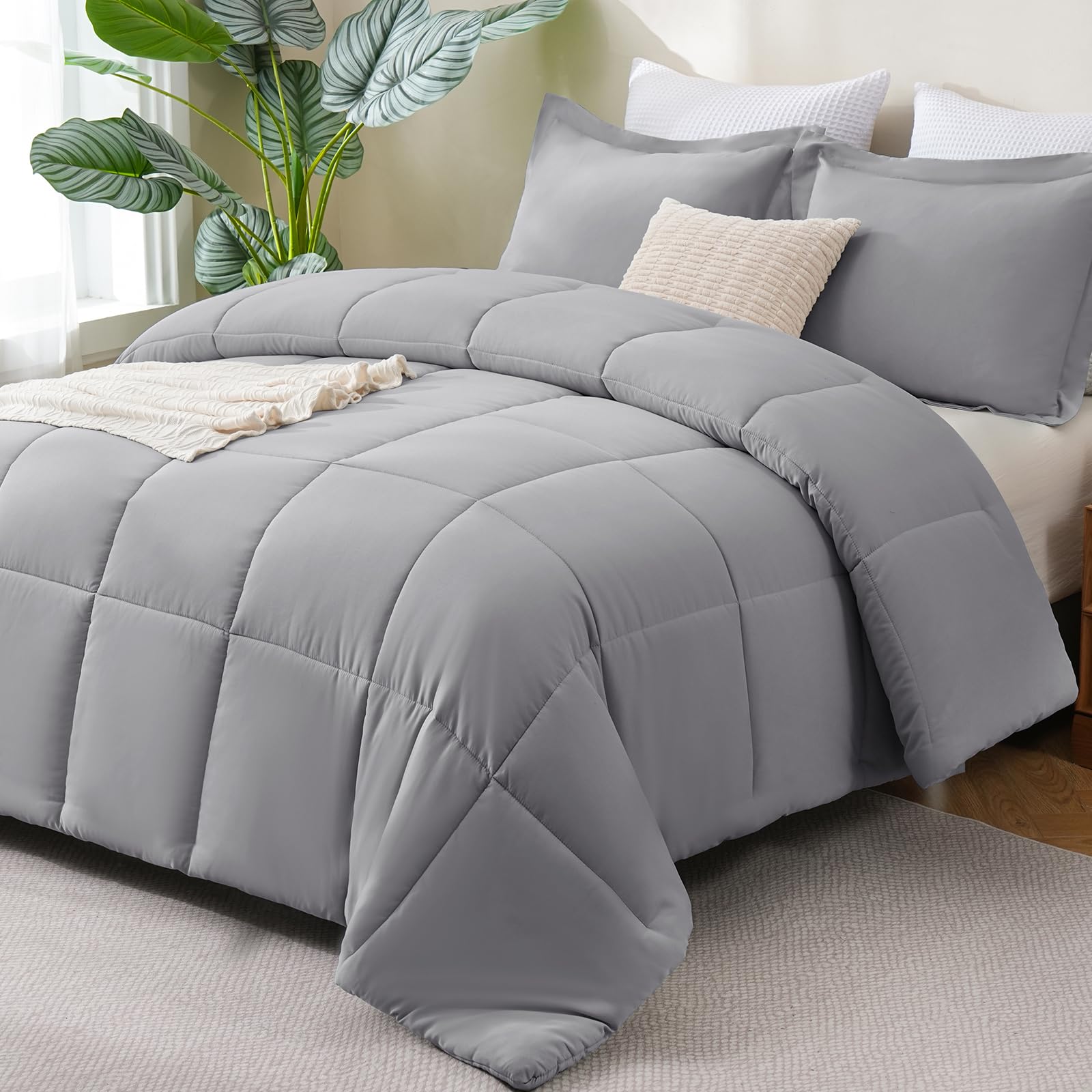 Photo 1 of CozyLux King Comforter Set, 3-Piece, Grey