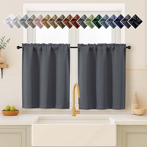 Miniatura 187 de OVZME Cortinas opacas turquesa para tratamiento de ventanas pequeñas, cortinas cortas con bloqueo de luz para ventana de cocina sobre el fregadero,