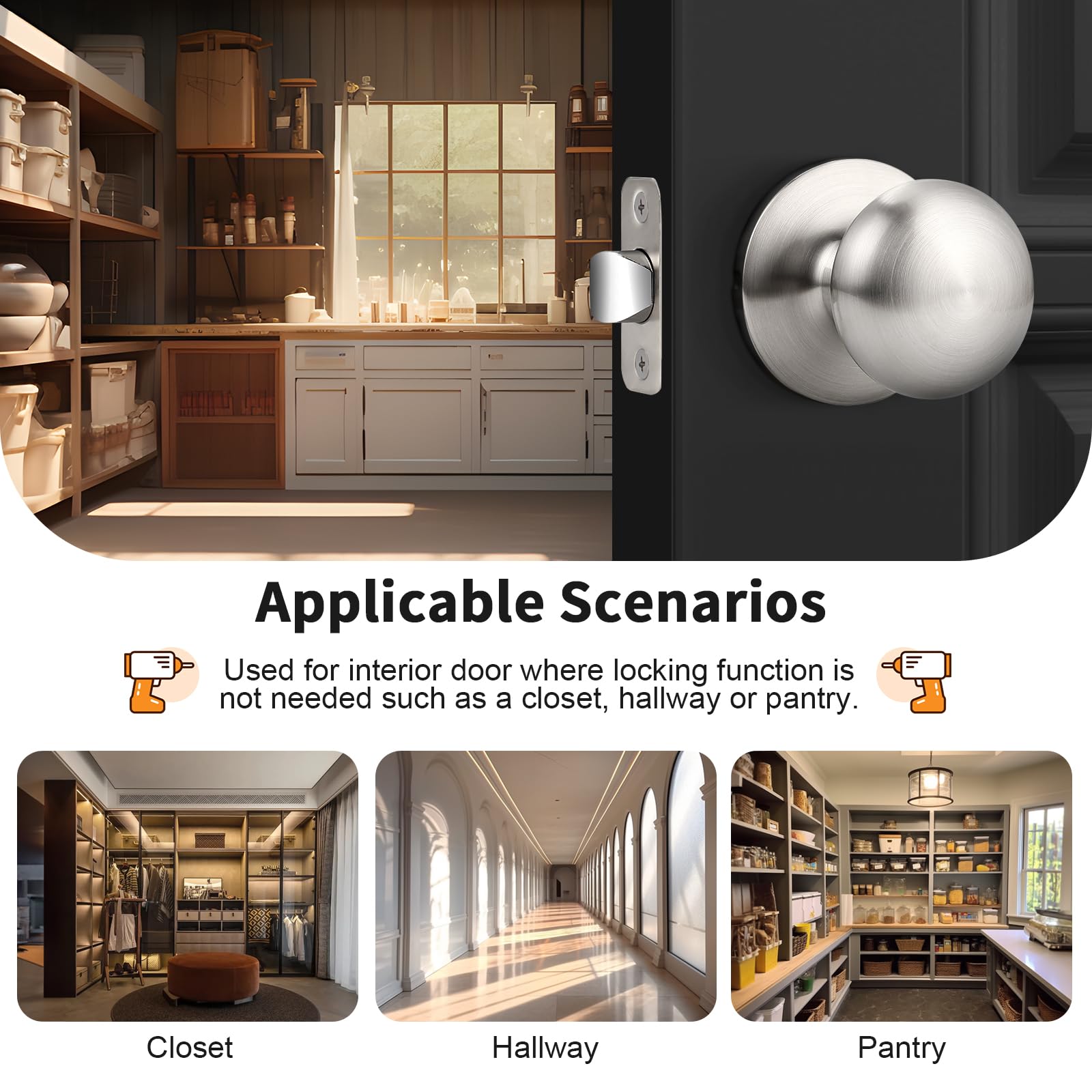Brushed Nickel Door Knobs - Stainless Steel Interior Passage Knobs -4 Brushed Nickel Door Knobs - Stainless Steel Interior Passage Knobs -4
