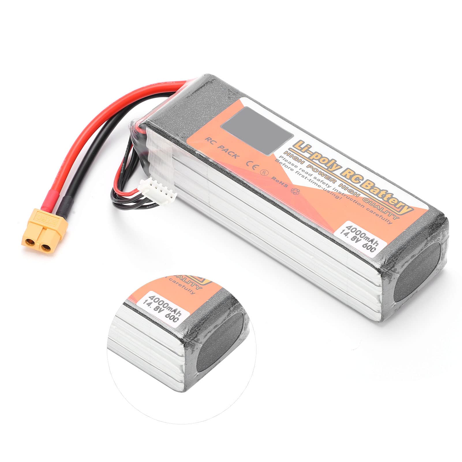 Paquete de Batería Lipo de 14,8 V y 4000mAh con Enchufe XT60 para RC, Coche, Barco, Helicóptero, Drones, Alto Rendimiento, Duradero