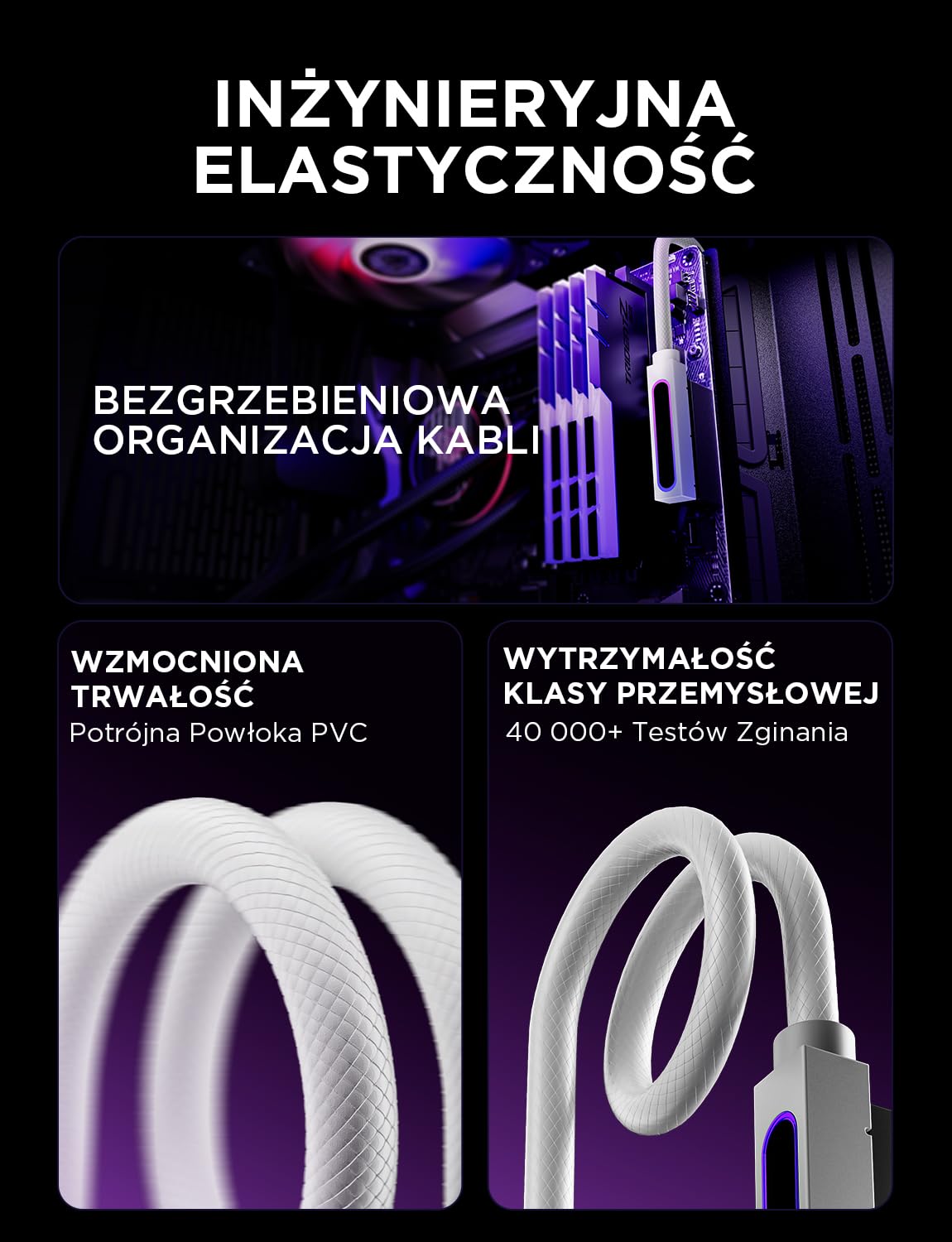 AsiaHorse Hydrus 24-pinowy przedłużacz kabla PSU R, PC 24-pinowy kabel Sleeved Cable do 24-pinowego ATX [18AWG], zasilacz Cable Extensions, 5 V 3 Pin ARGB SYNC HYDRUS-24PIN-WHITE-L-30CM