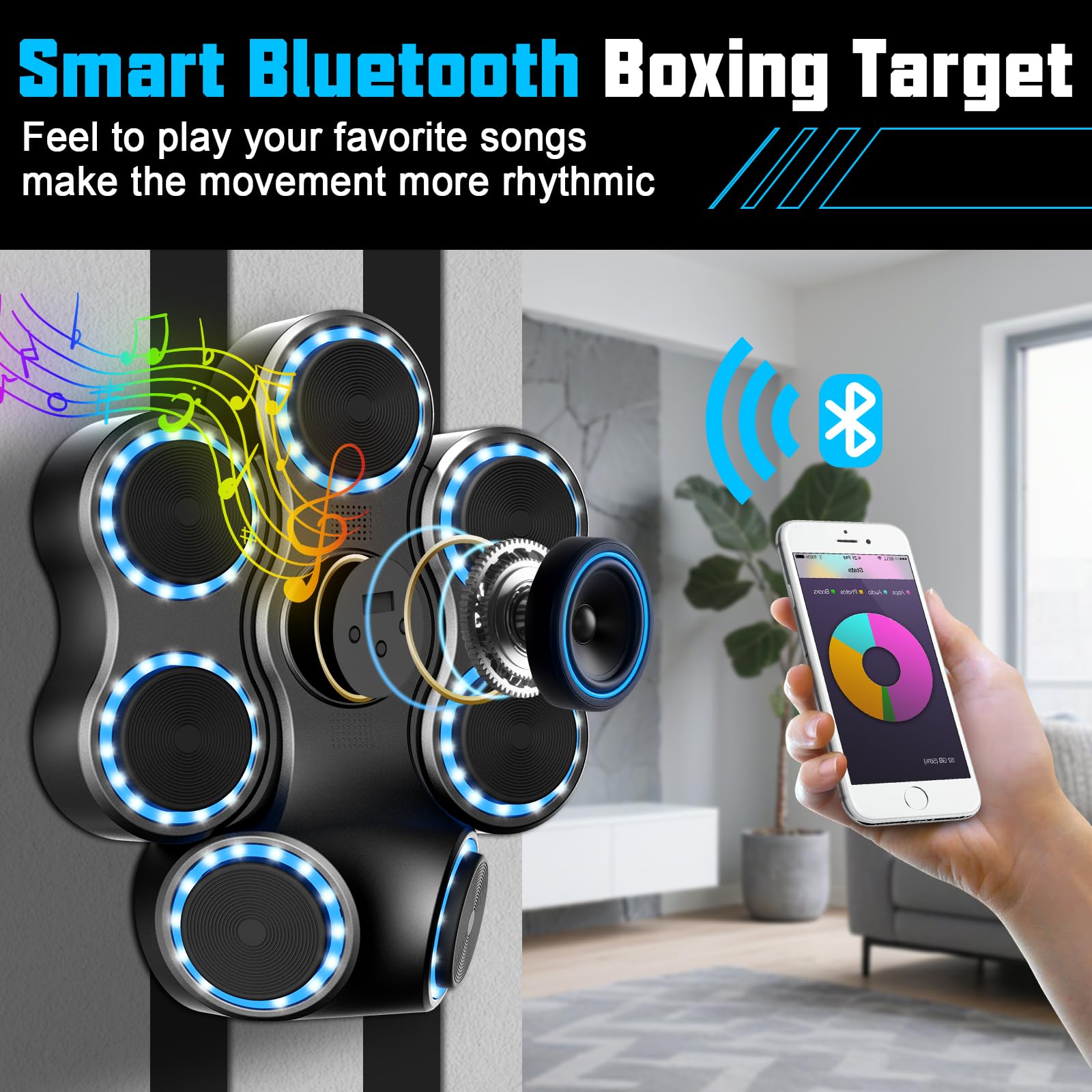 FBSPORT Music Boxing Machine, Macchina da Pugilato Parete con Bluetooth, Guantoni da Pugilato, Macchina da Boxe Musicale per Adulti e Bambini con 11 modalità e 9 velocità per Casa, Ufficio e Palestra