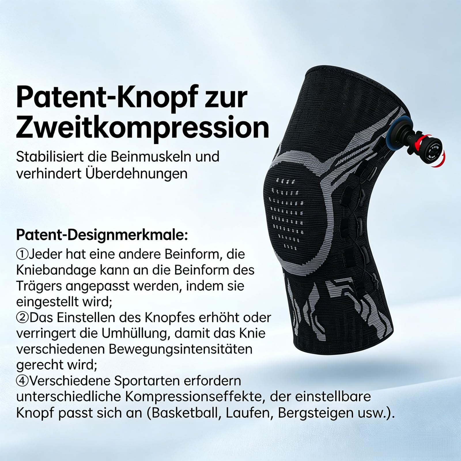 VILAO Kniebandage mit Drehverschluss, Patellarschutz, 3D-Kompression & Rutschfest für Alltag, Arbeit, Laufen und Fitness-Sportarten (2 Schwarz,XXL)