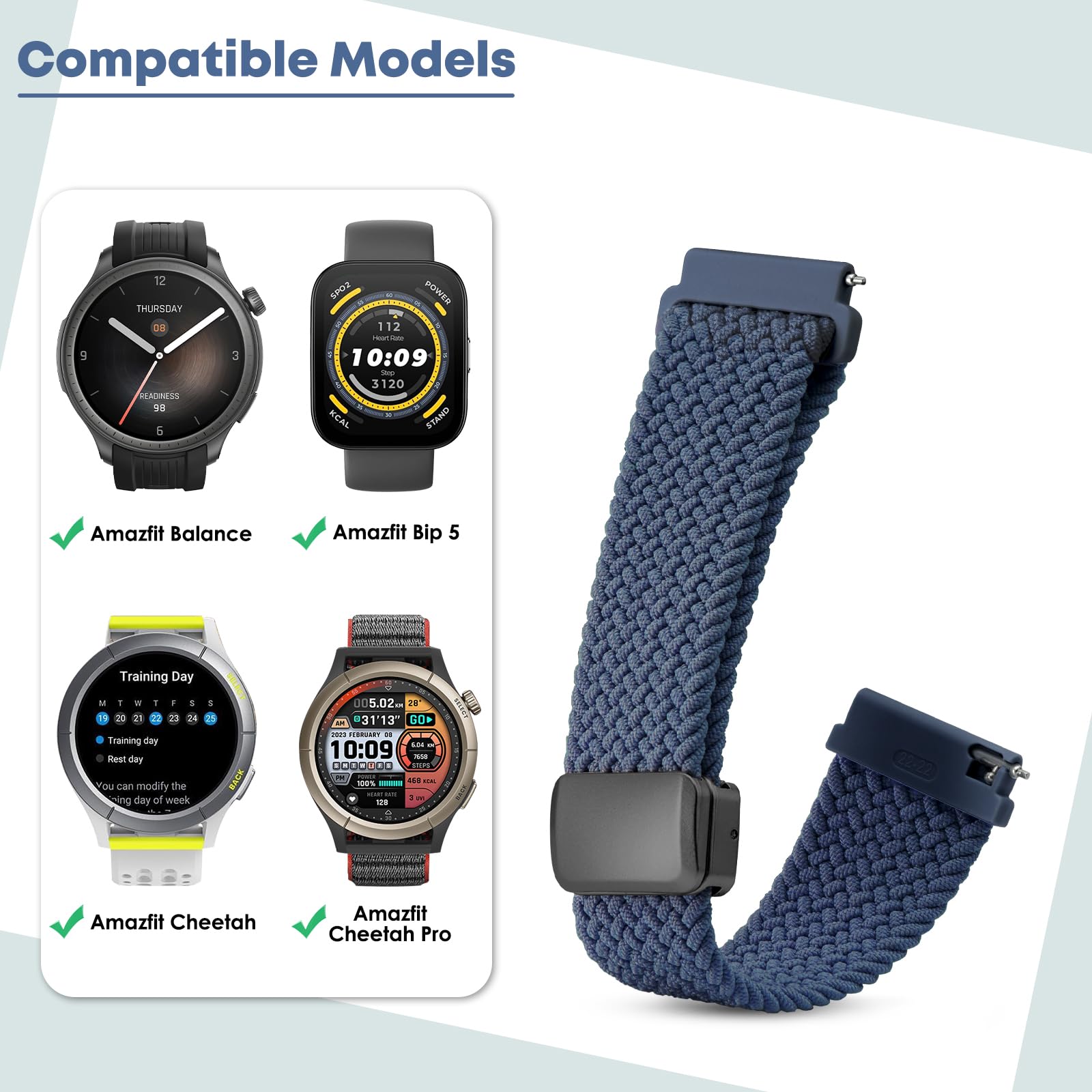 Armbanden compatibel met Amazfit Bip 6, wisselarmband, roestvrij staal, reservearmband, metalen horlogeband, zakelijke bandjes voor Amazfit Bip 6, armband voor dames en heren, Roestvrij staal