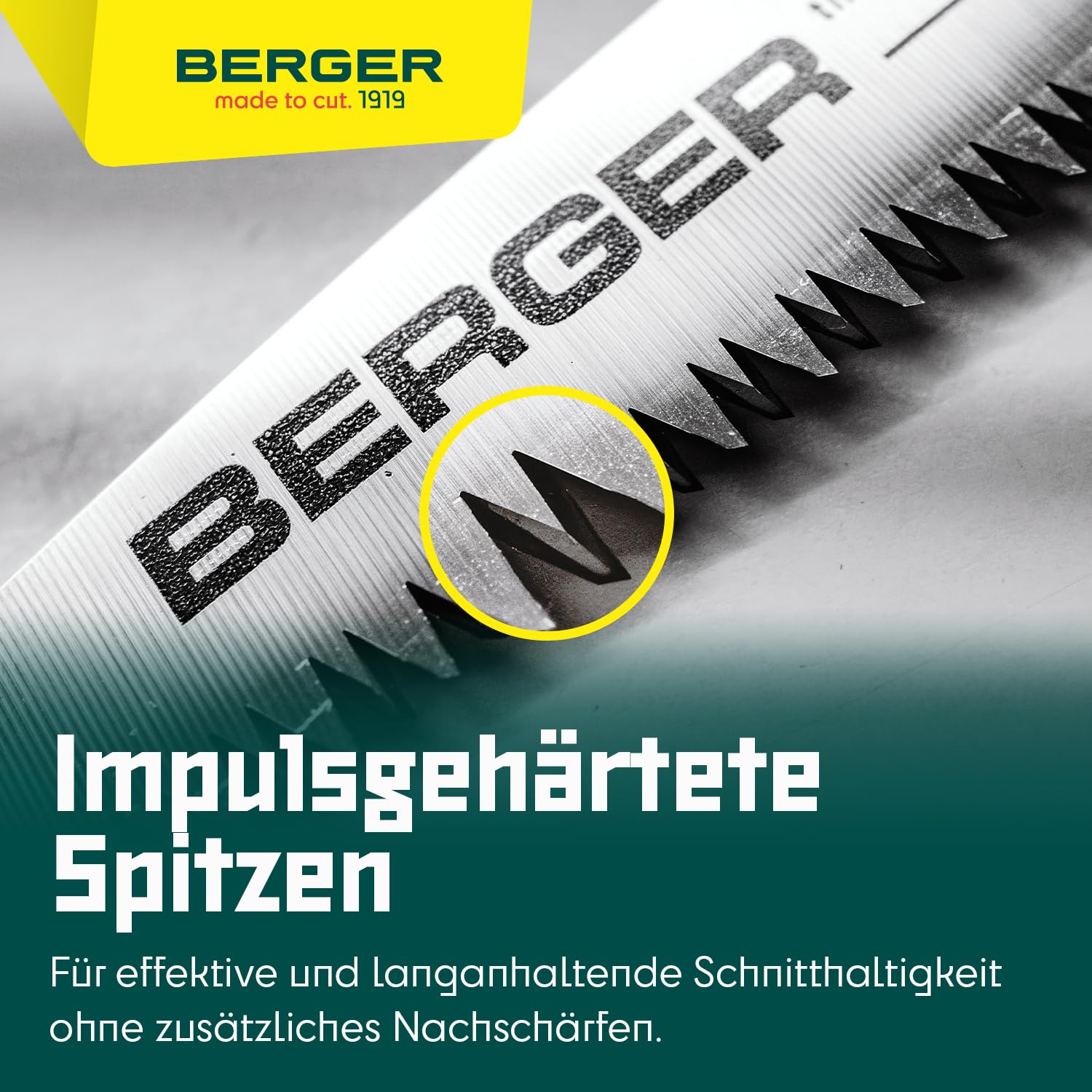 BERGER Klappsäge 64650 | 180 mm Handsäge Holz | Kleine Astsäge klappbar | Holzsäge mit grober Zahnung, Hochleistungssägeblatt & Sicherungsverriegelung | Baumsäge für Garten & Forst