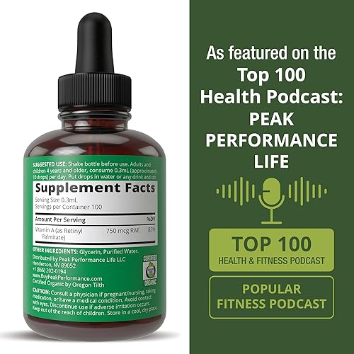 Miniatura 6 de Suplemento orgánico de gotas líquidas de vitamina A del USDA. Alta biodisponibilidad vegana para la salud de los ojos, la piel y los huesos. Para